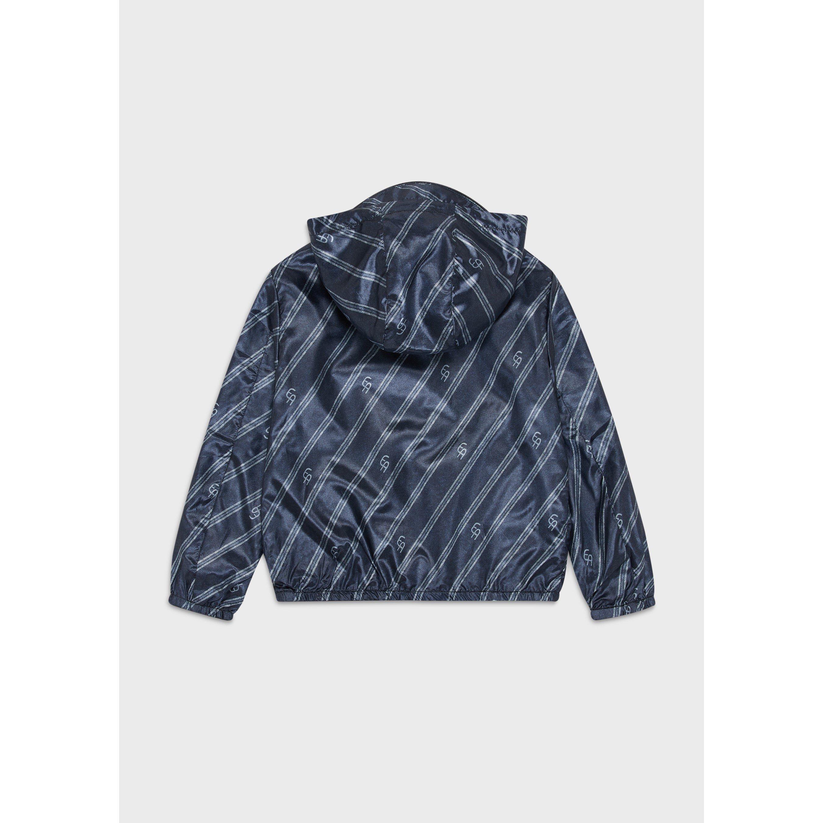Blue Multi - Emporio Armani - Kids' Diagonal Logo Hooded Long Sleeve Softshell Jacket - 2