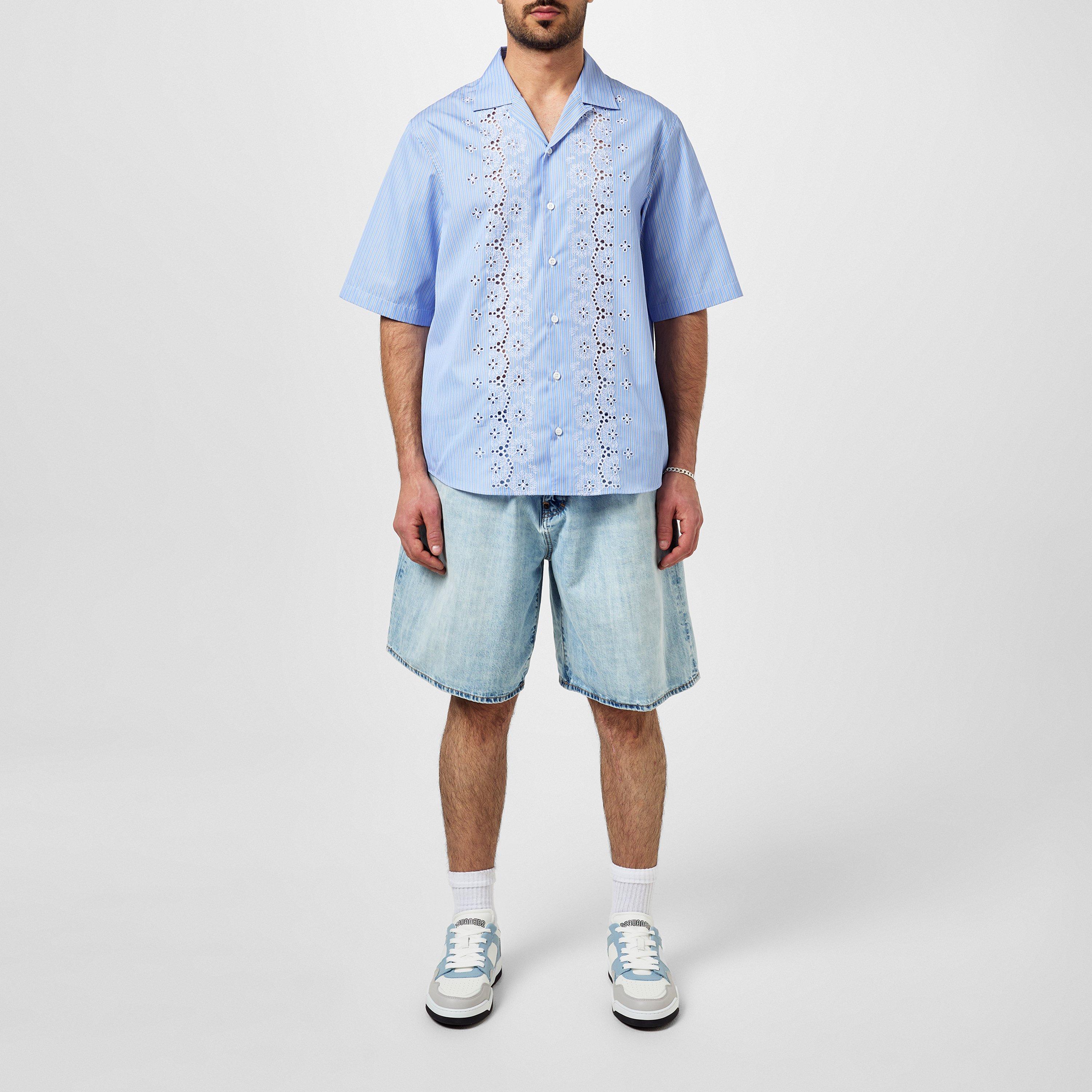 Light Blue - DSquared2 - Men's Floral Short-Sleeve Patterned Shirt - 4