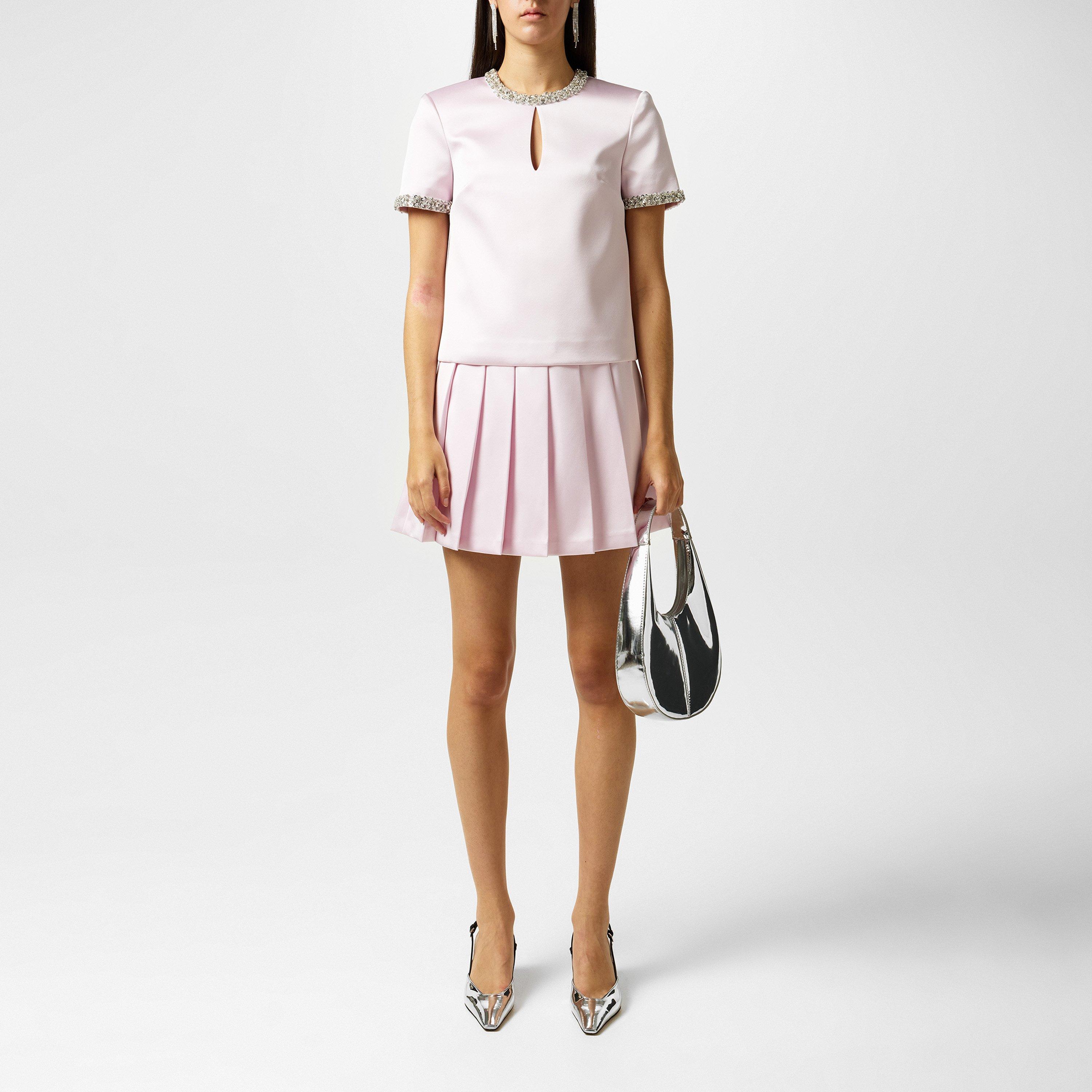 Pink - Self Portrait - Women's Satin Embellished Short-Sleeve Blouse - 4