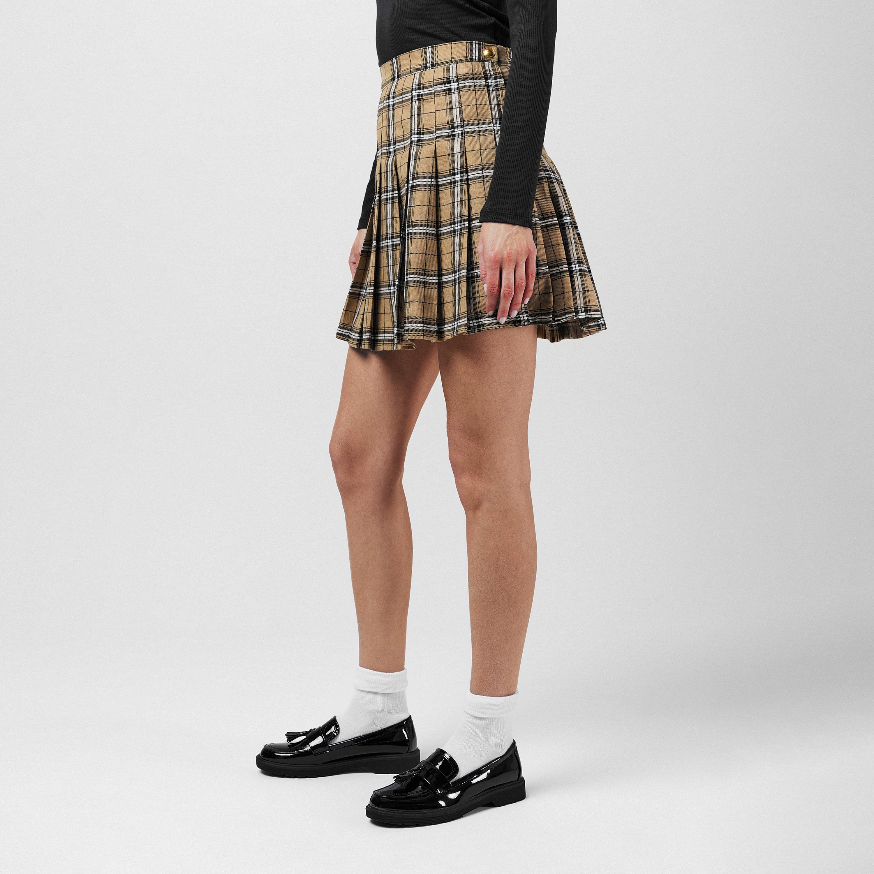 Beige - Fabric - Pleated Checked Skort - 2