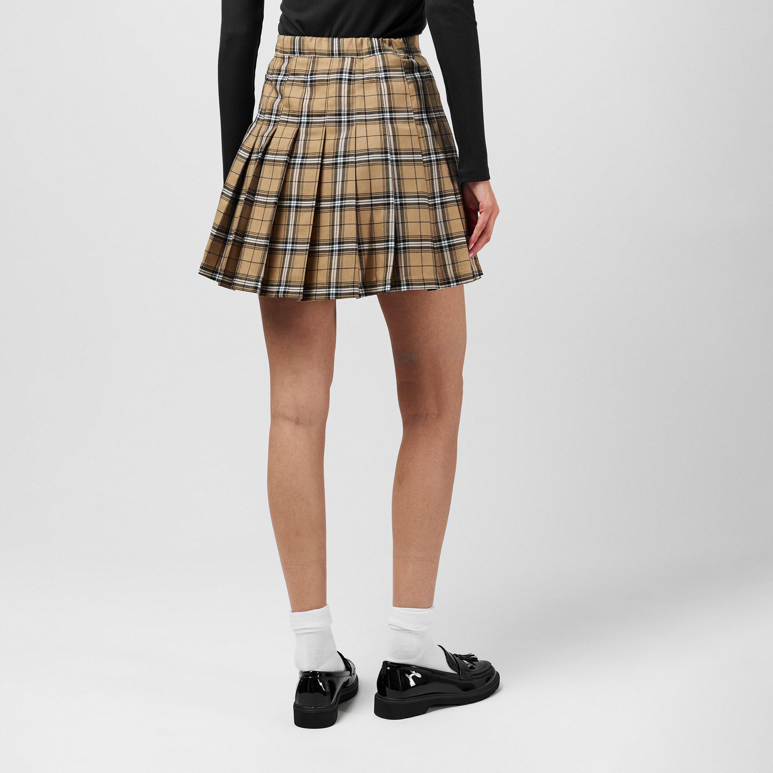 Beige - Fabric - Pleated Checked Skort - 3