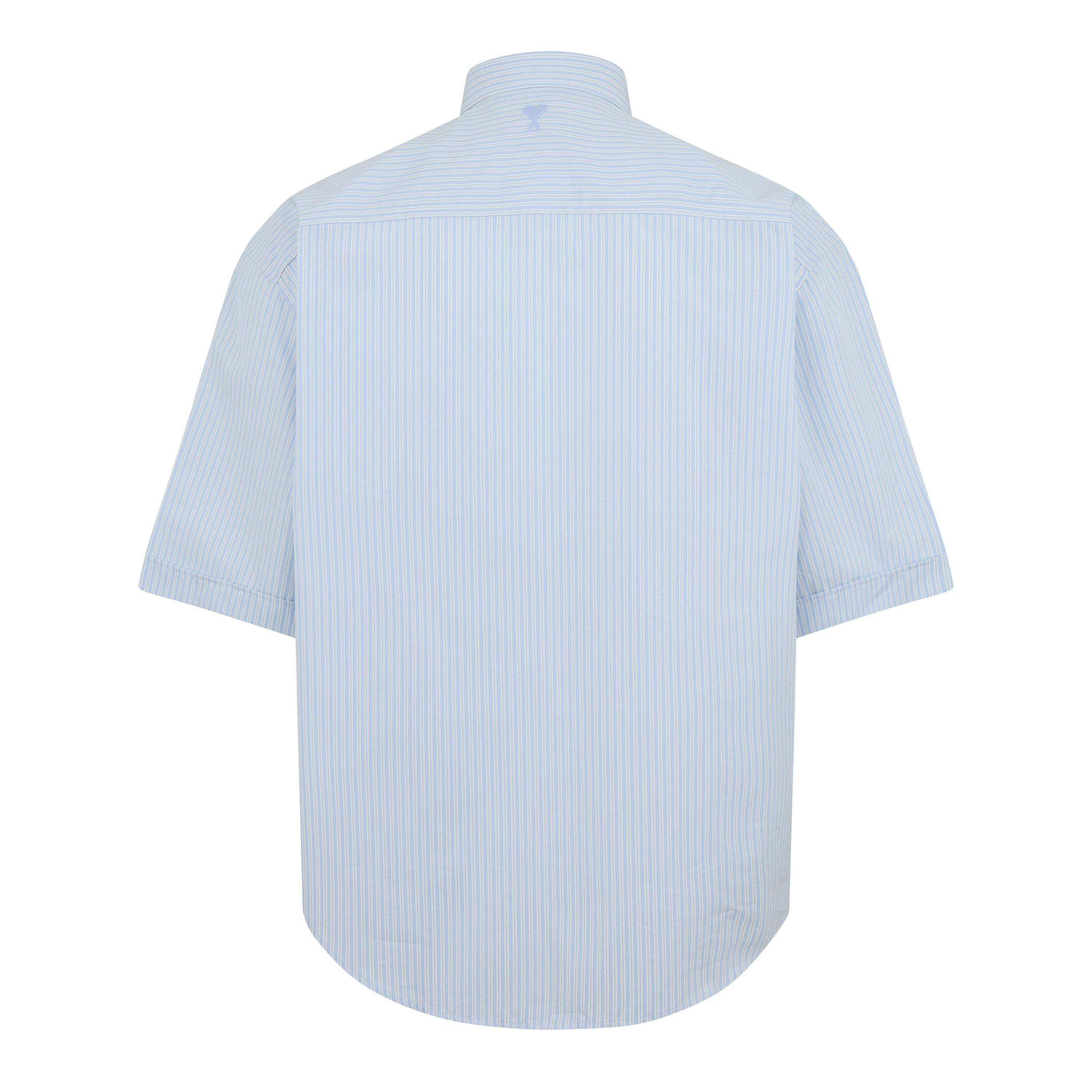 Blue/White 4841 - Ami Paris - Men's Striped Short-Sleeve Patterned Shirt - 2