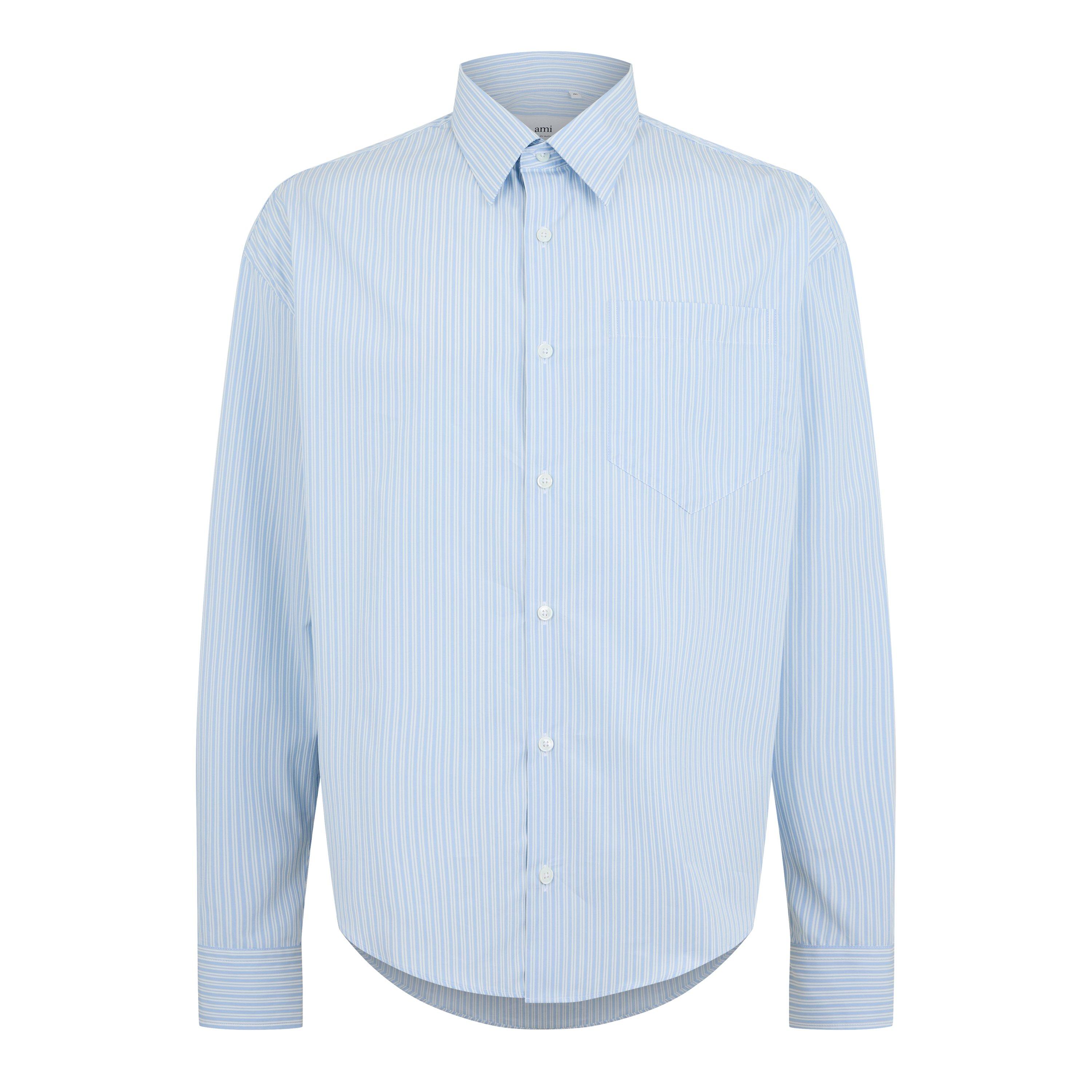 Blue/chalk 4841 - Ami Paris - Men's Pinstripe Long-Sleeve Patterned Shirt - 1