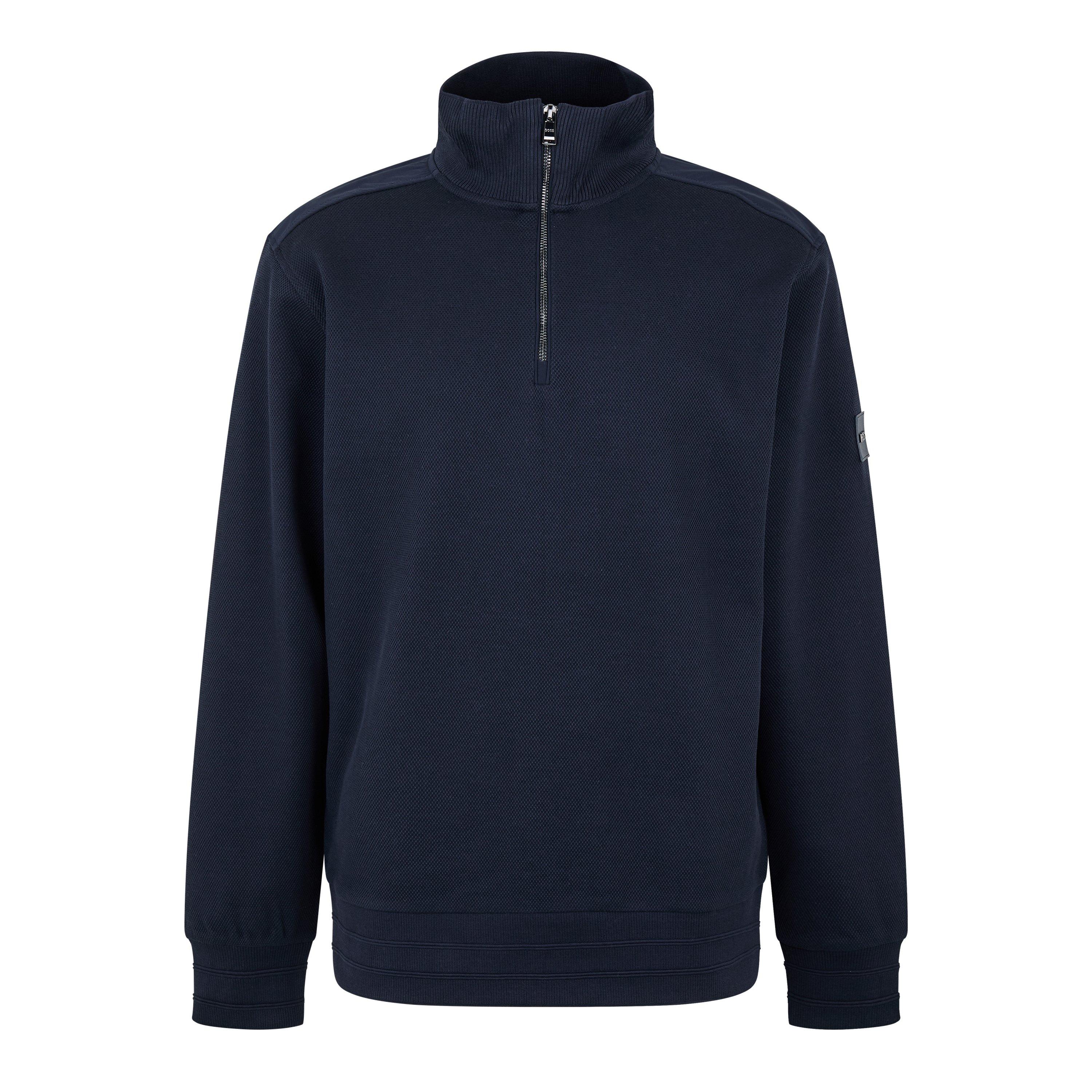 Dark Blue 404 - Boss - Men's Sidney Cotton Long Sleeve 1/4 Zip Fleece - 1