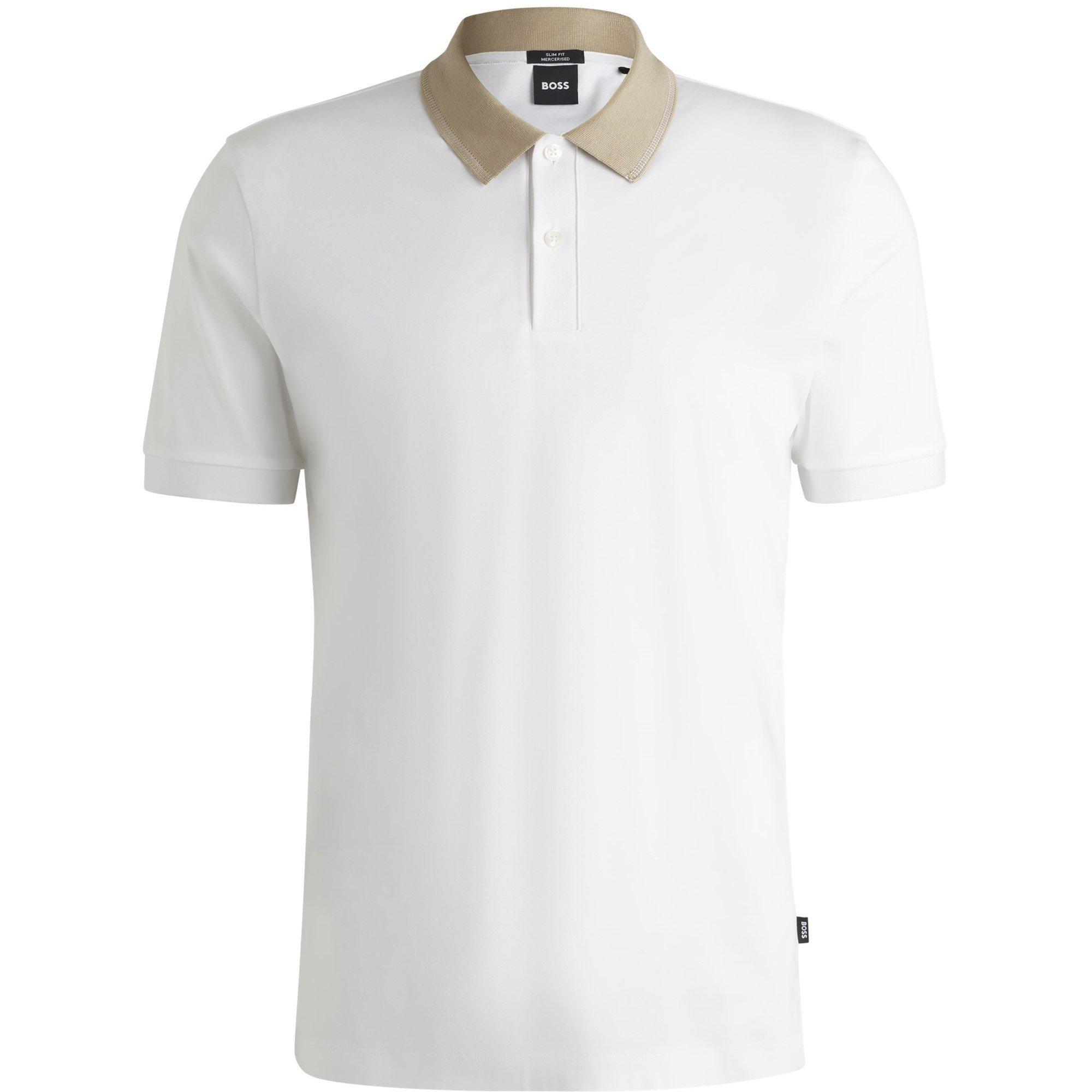 Boss Men's Phillipson Cotton Short Sleeve Slim Fit Polo Shirt - Natural 101 - Small