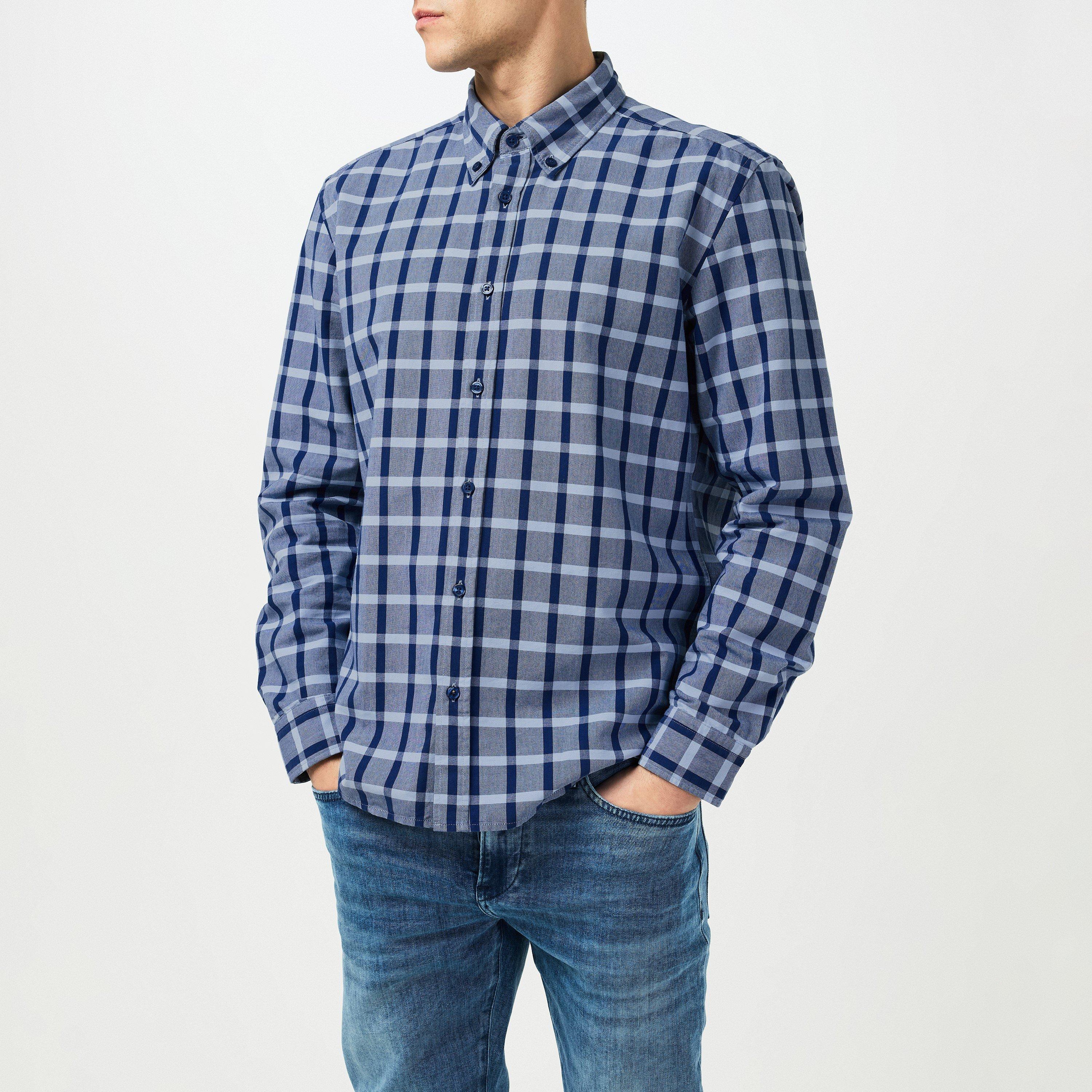 Medium Blue 425 - Boss - Men's Black Patterned Long Sleeve Shirt - 1