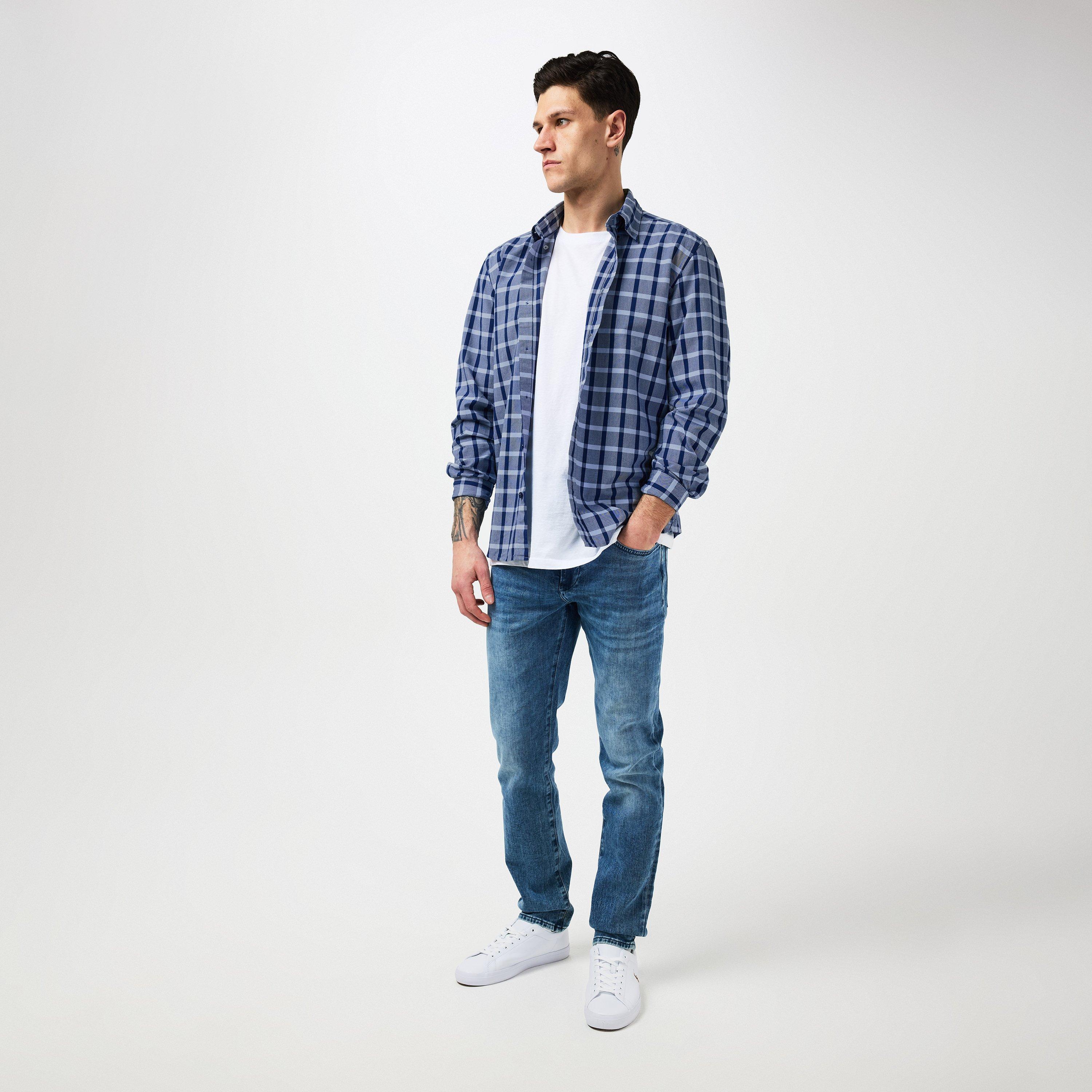 Medium Blue 425 - Boss - Men's Black Patterned Long Sleeve Shirt - 6