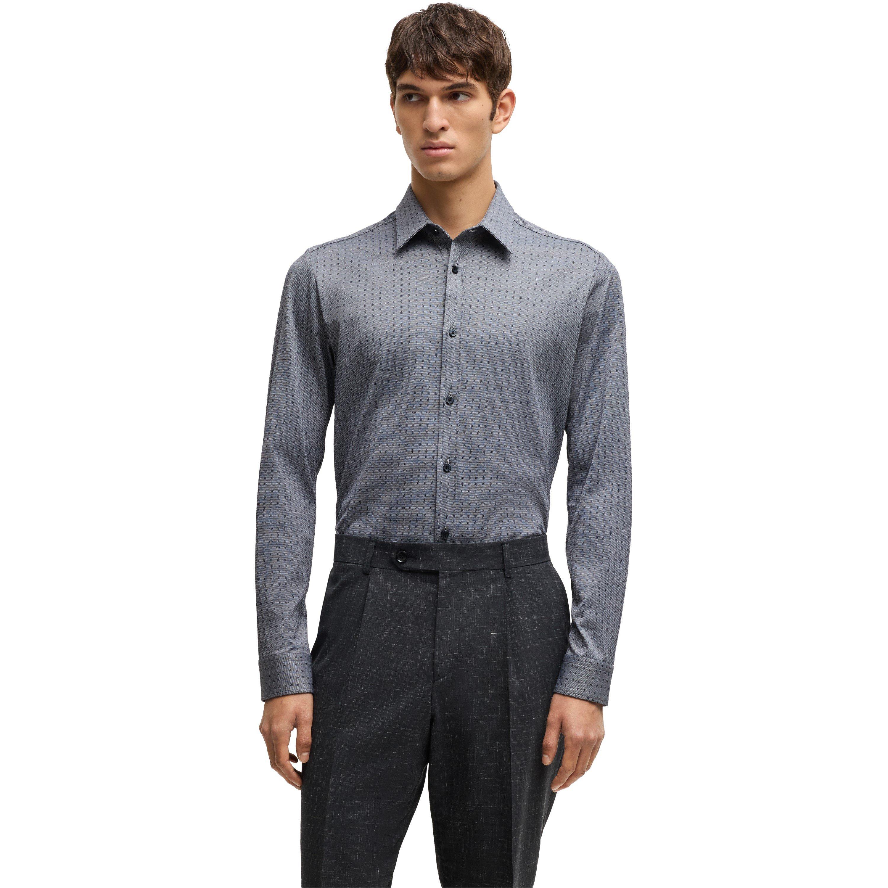 Dark Blue 404 - Boss - Men's C-Roan-Kent-C1-243 Plain Long-Sleeve Shirt - 3
