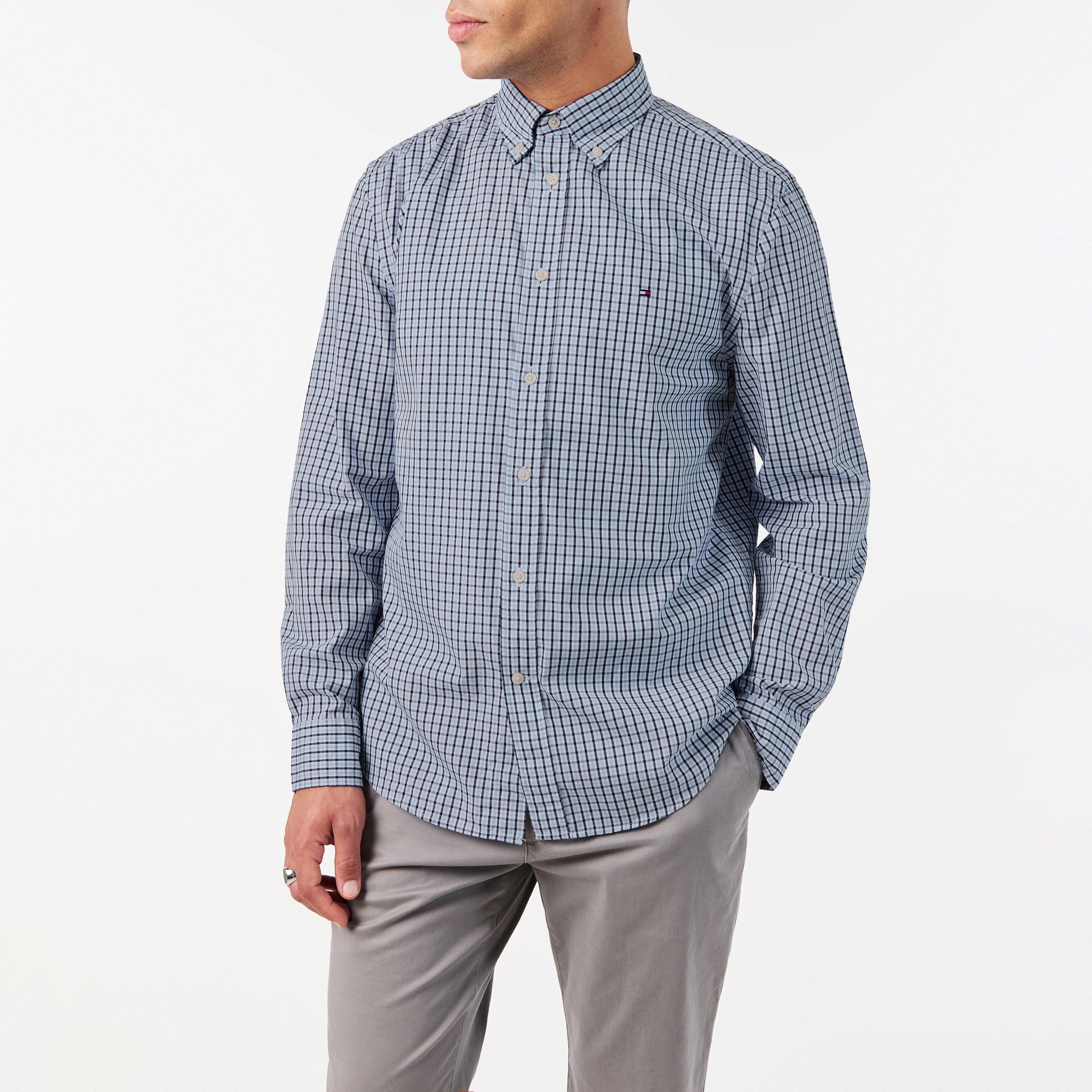 Sweet Blue 0G1 - Tommy Hilfiger - Men's Flex Poplin Gingham Long-Sleeve Patterned Shirt - 3