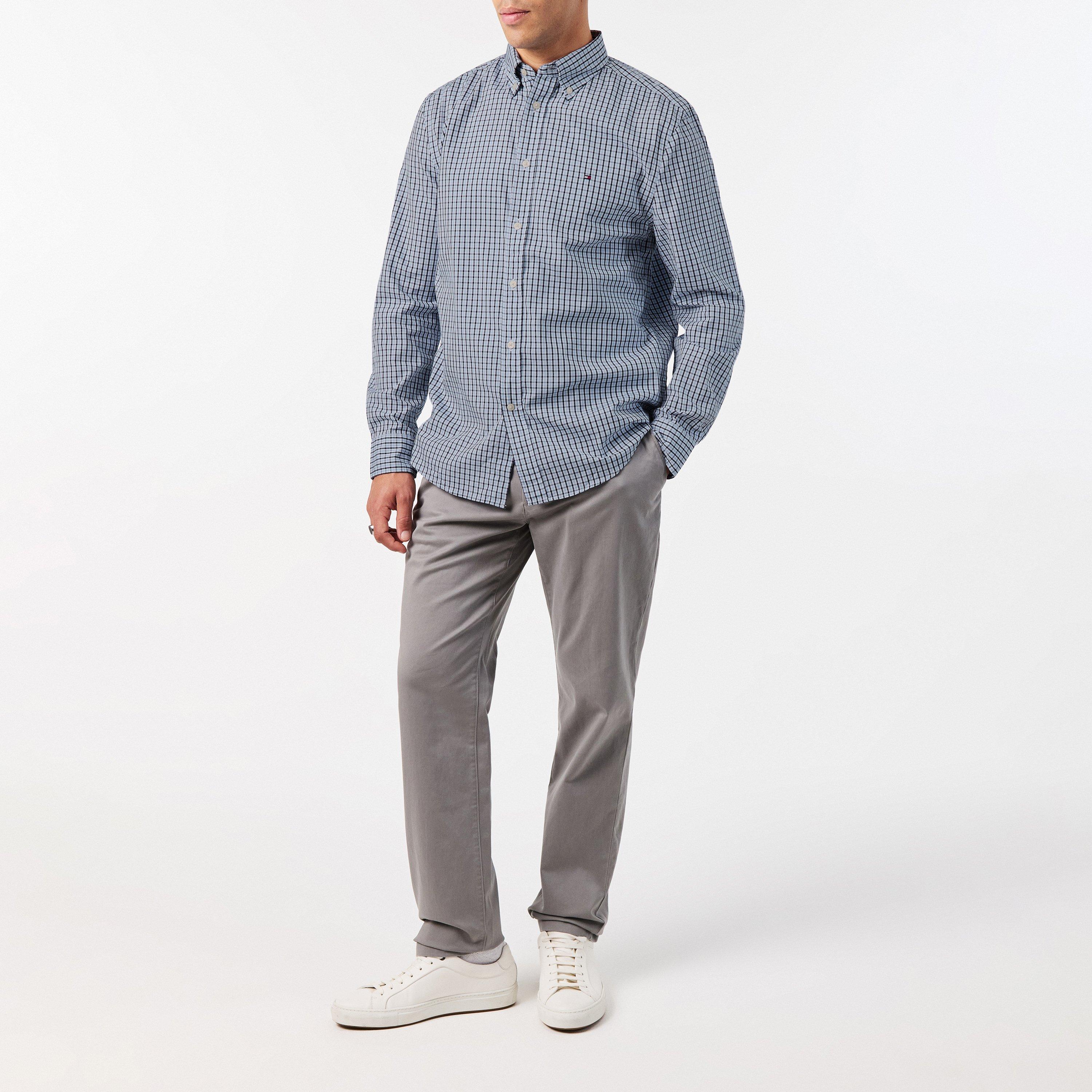 slim fit dress slacks Non-Iron Cotton Check Dress Shirt with Contrast Trim