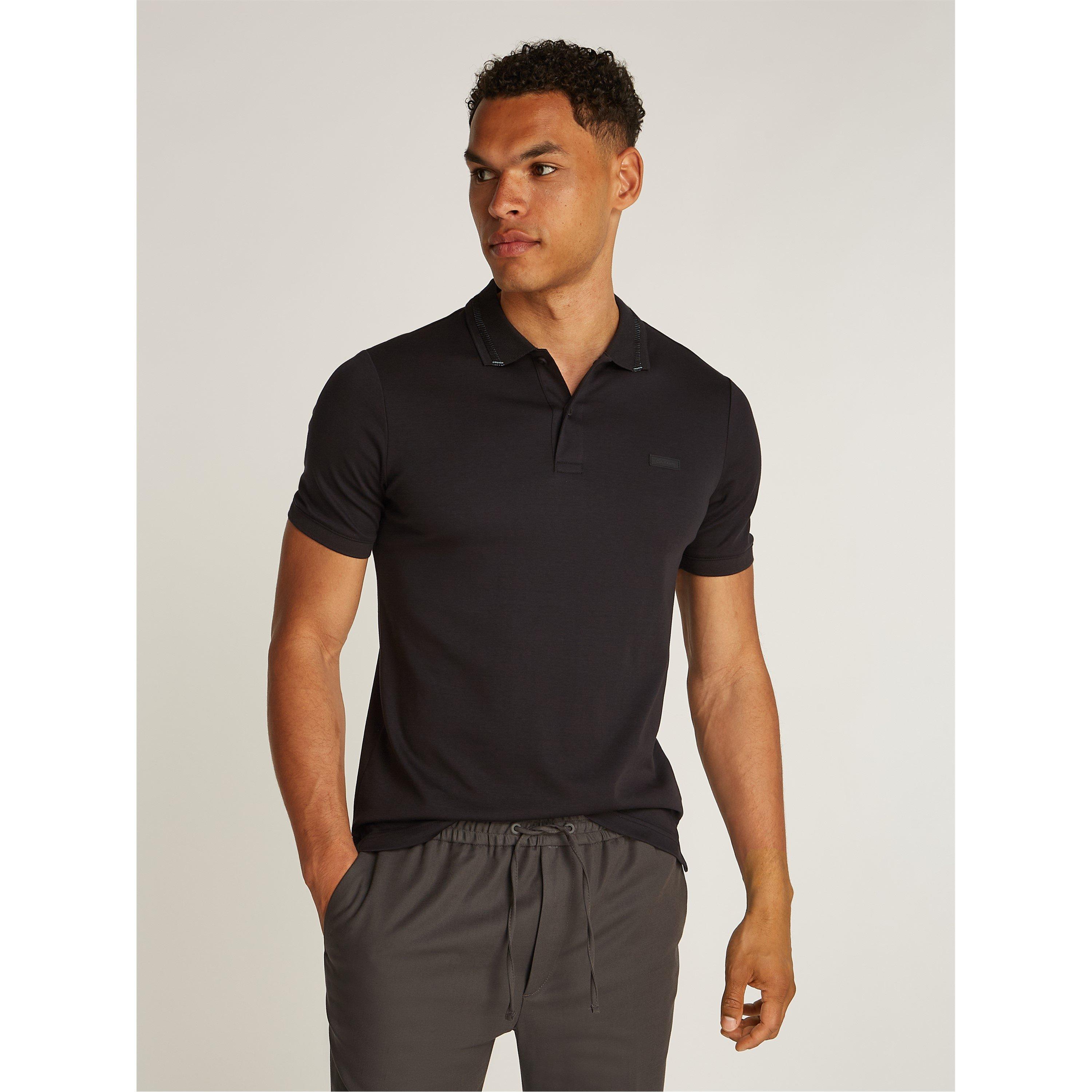 Ck Black BEH - Calvin Klein - Men's Liquid Touch Textured Collar Short-Sleeve Polo Shirt - 3