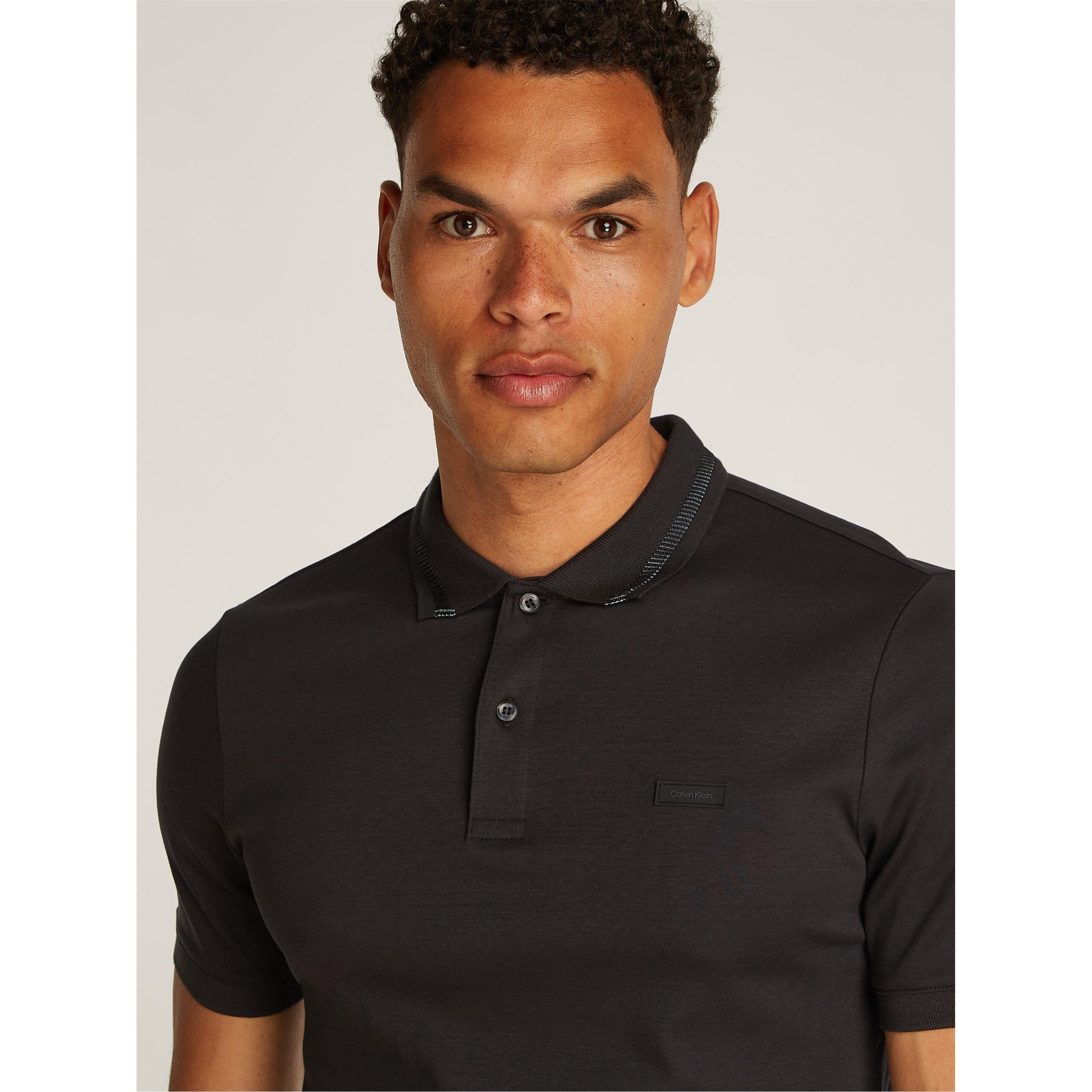 Ck Black BEH - Calvin Klein - Men's Liquid Touch Textured Collar Short-Sleeve Polo Shirt - 5