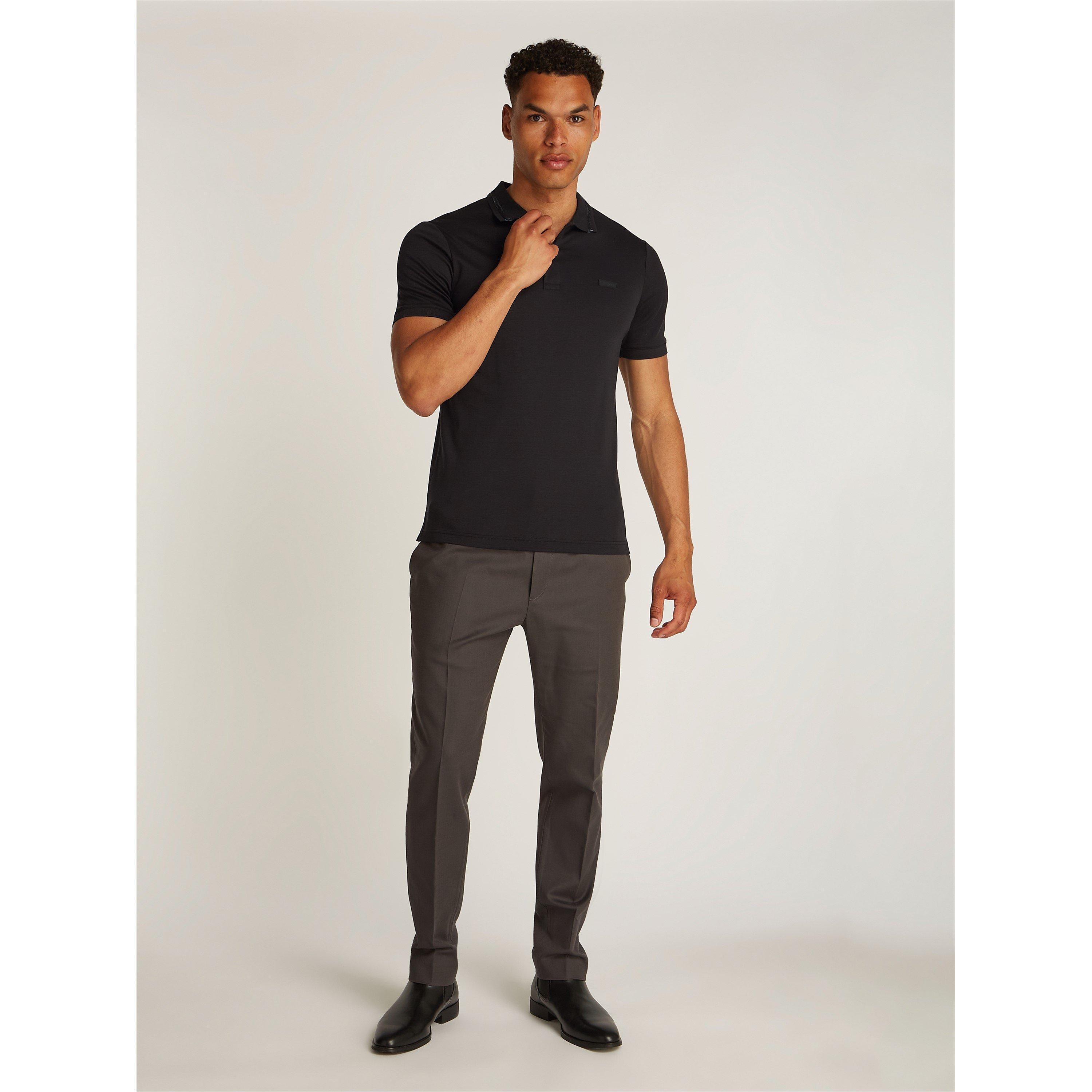 Ck Black BEH - Calvin Klein - Men's Liquid Touch Textured Collar Short-Sleeve Polo Shirt - 6