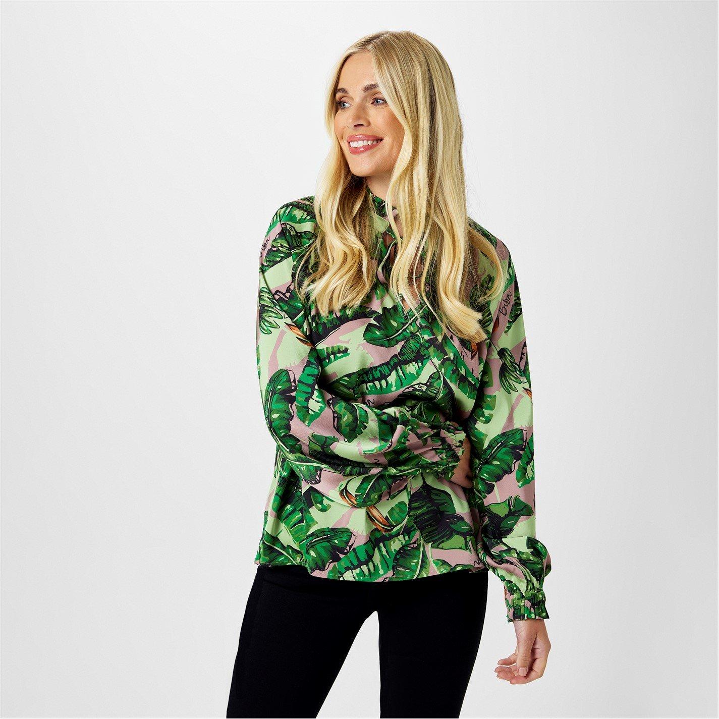 Banana Leaf Prt - Biba - Ruffle Collar Blouse - 1