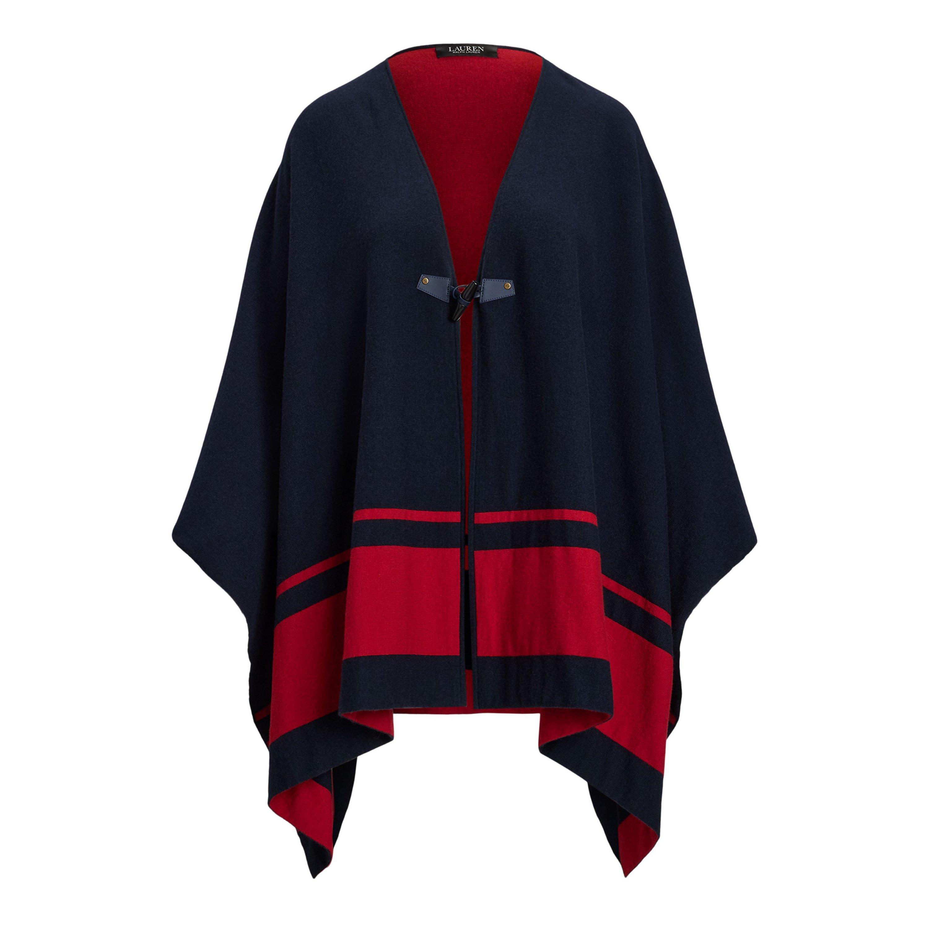 Lauren Navy/Red - Lauren by Ralph Lauren - Women's Two-Tone Intarsia Viscose Short Poncho - 1