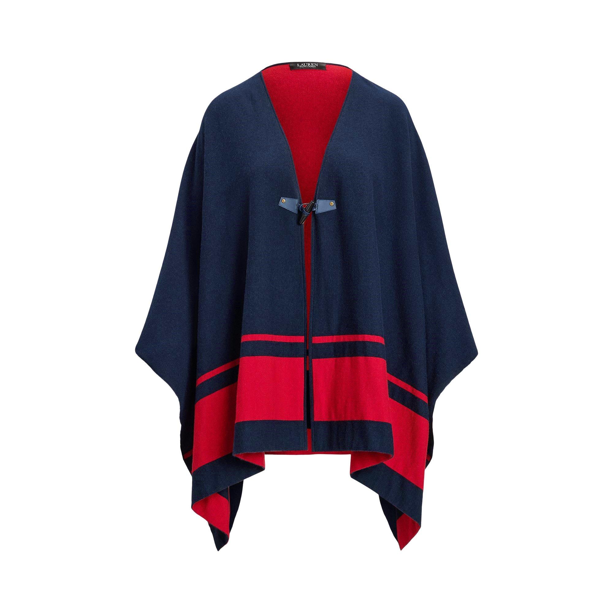 Lauren Navy/Red - Lauren by Ralph Lauren - Women's Two-Tone Intarsia Viscose Short Poncho - 7