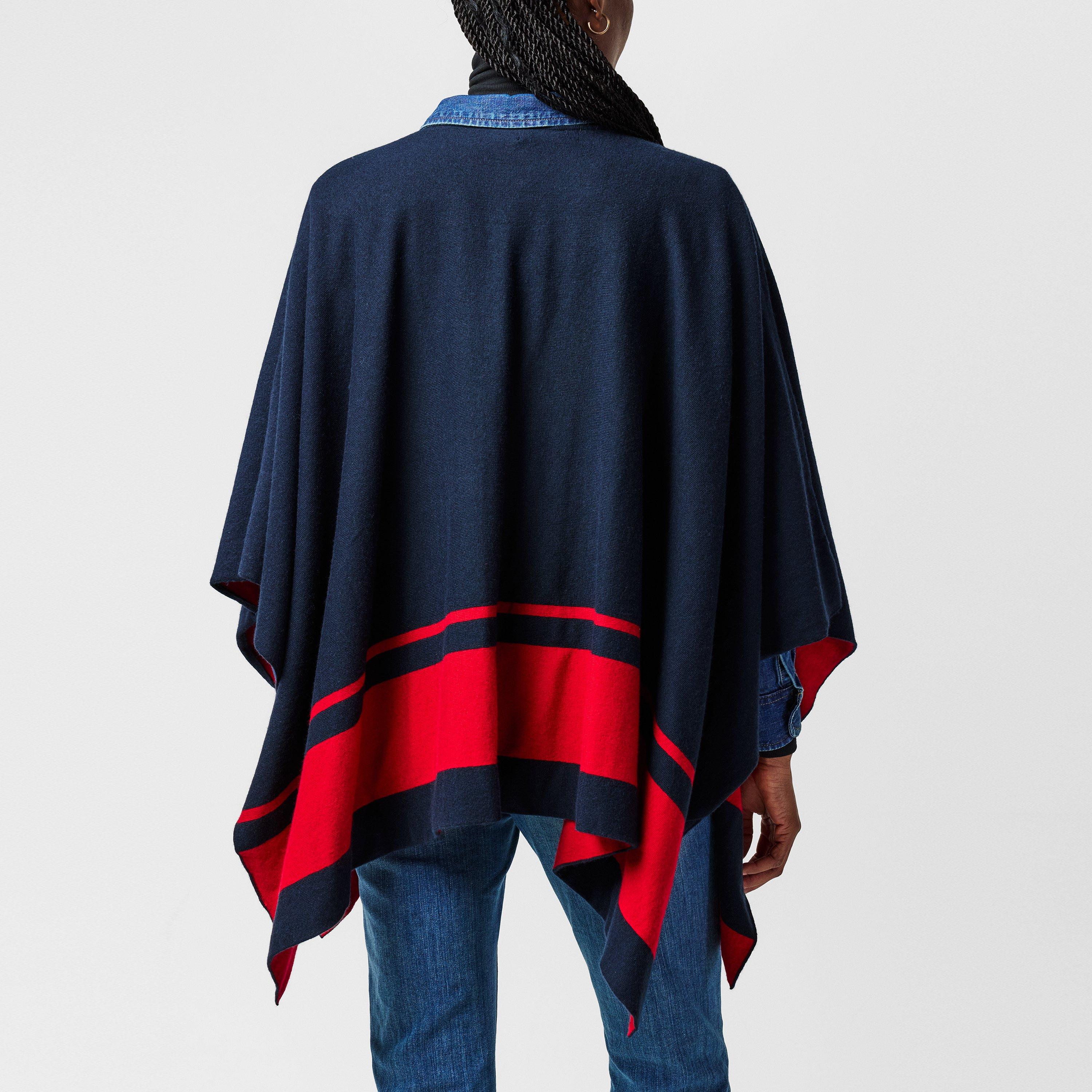 Lauren Navy/Red - Lauren by Ralph Lauren - Women's Two-Tone Intarsia Viscose Short Poncho - 5