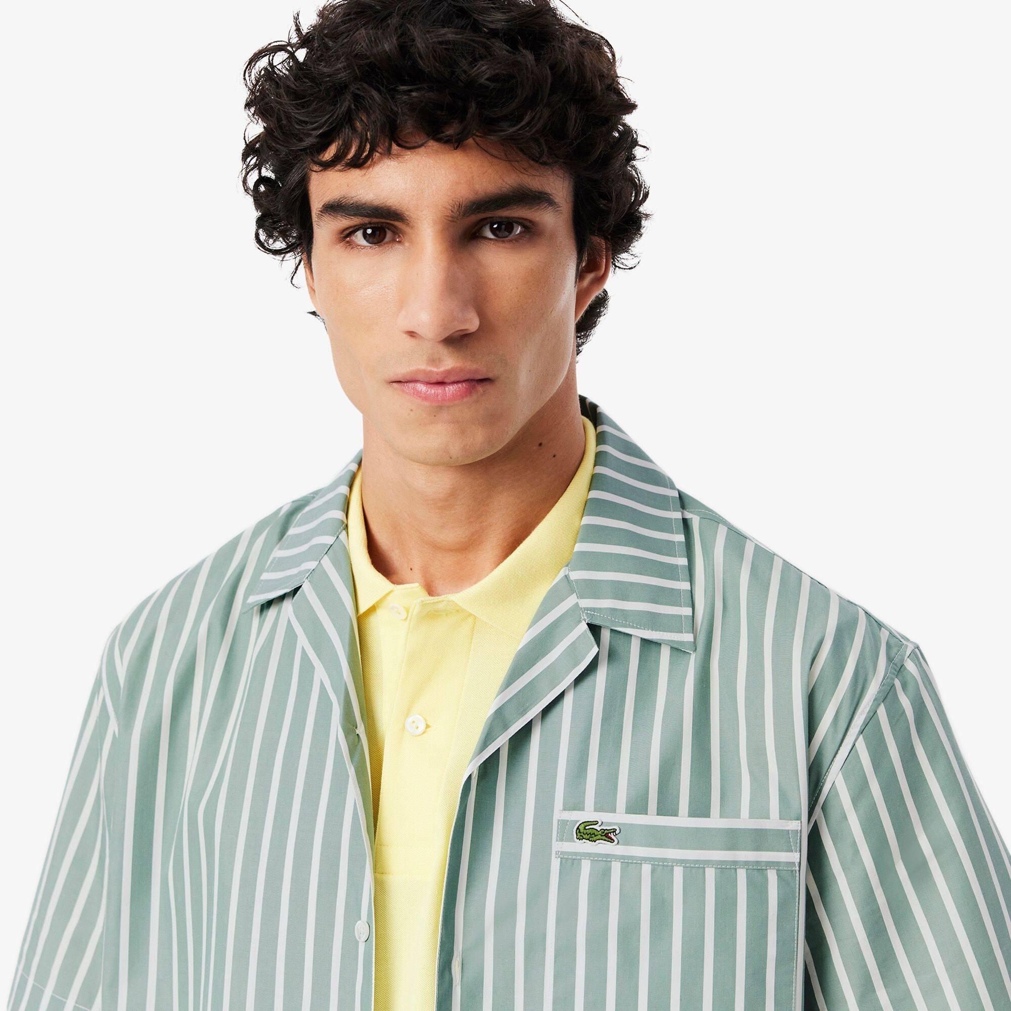 Green BLI - Lacoste - Men's Short-Sleeve Striped Patterned Shirt - 3