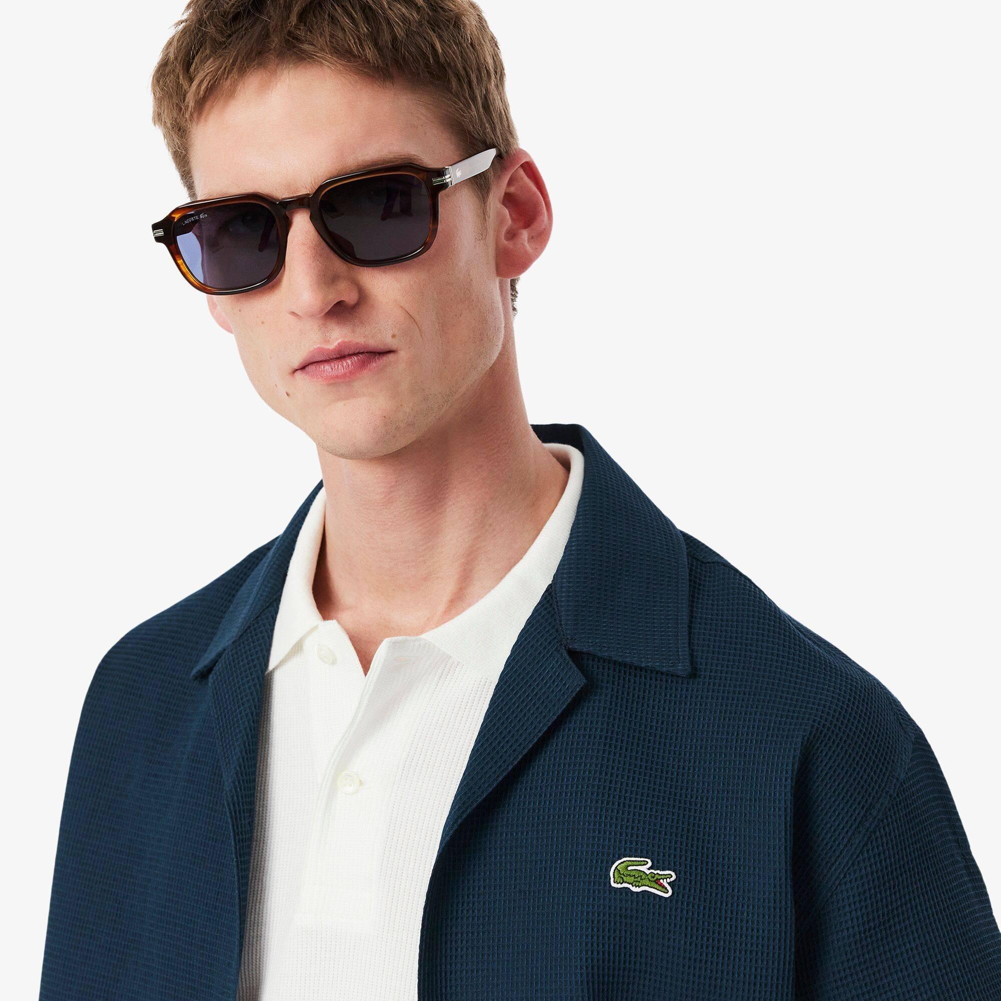 Marineblå C7Z - Lacoste - Men's Relaxed Fit Waffle Texture Short-Sleeve Patterned Shirt - 3