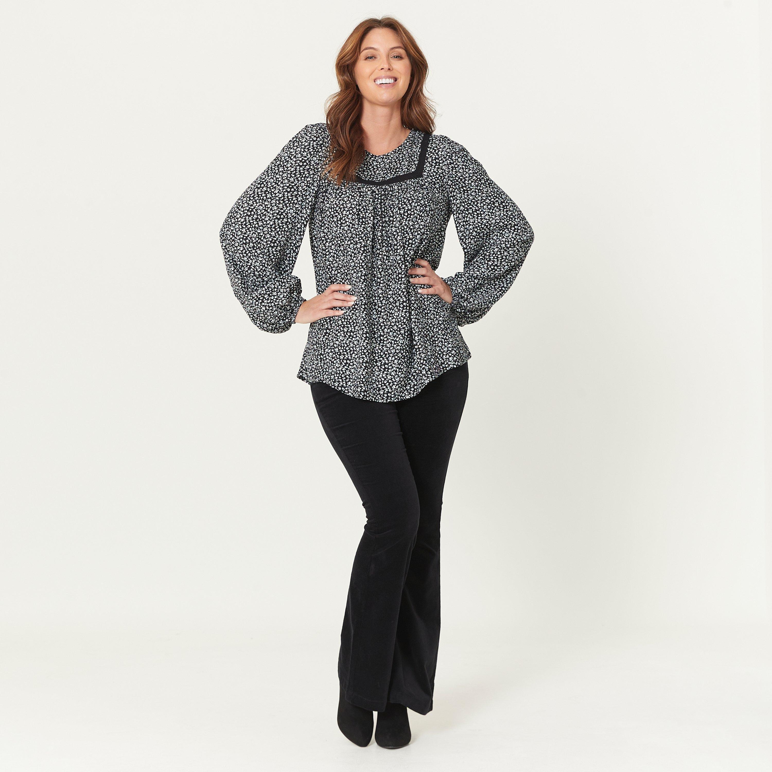 Black/Cream - Be You - Studio Yoke neck Detail Floral Top - 1