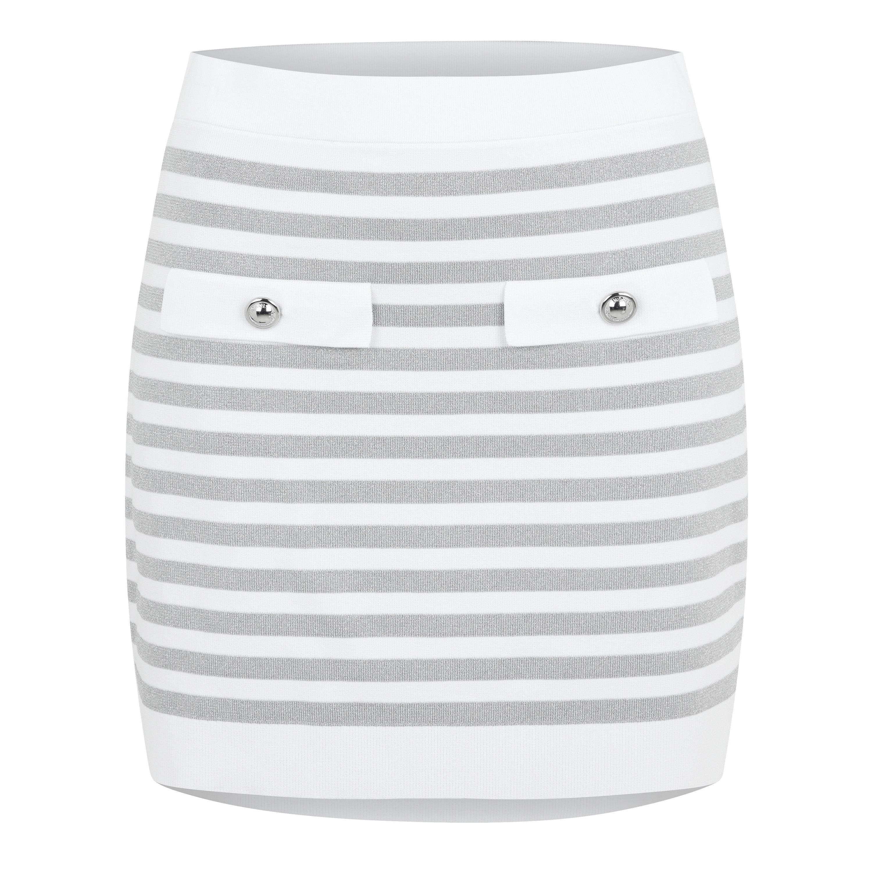 WHITE/SILVER - MICHAEL Michael Kors - Women's Metallic Striped Stretch Knitted Mini Jersey Skirt - 5