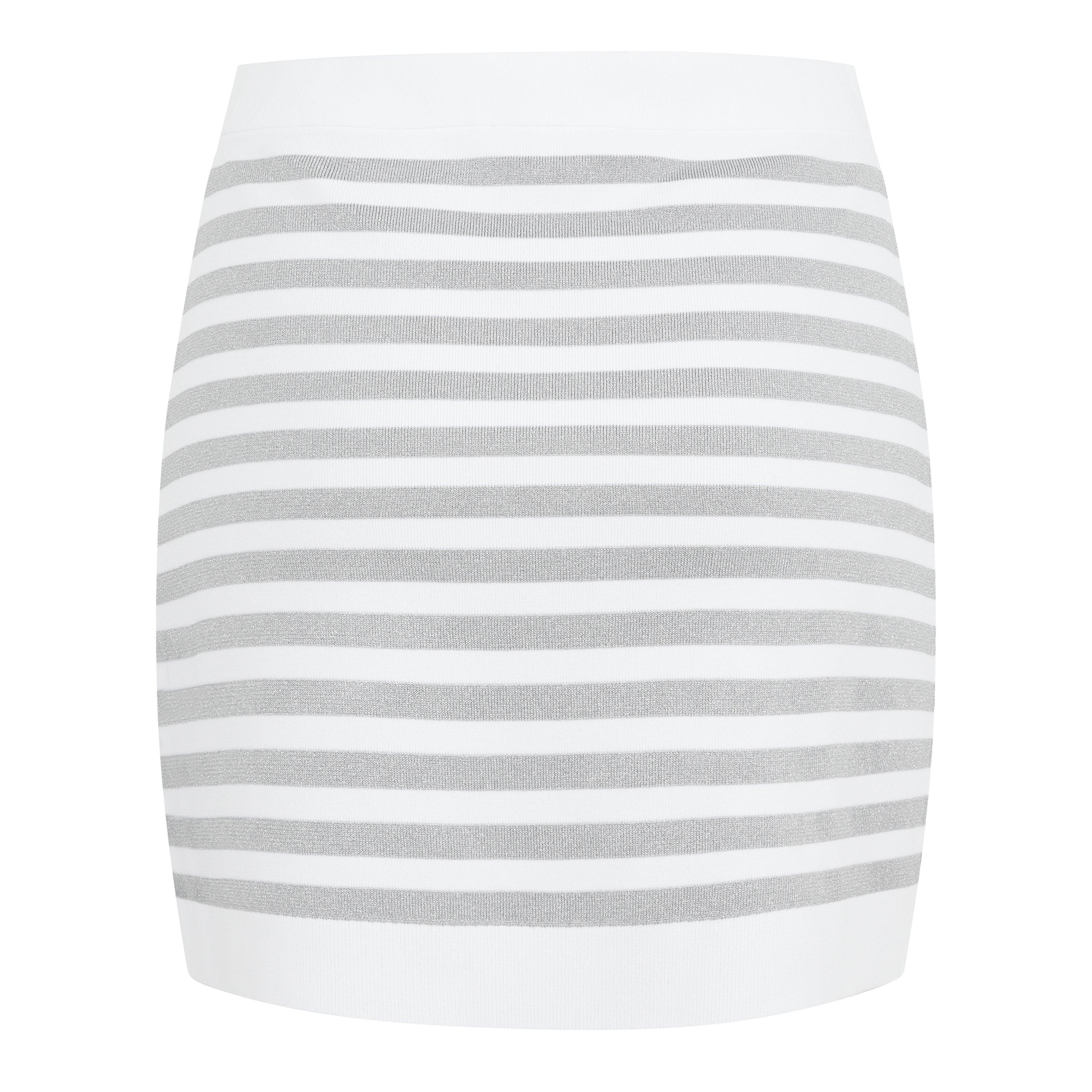 WHITE/SILVER - MICHAEL Michael Kors - Women's Metallic Striped Stretch Knitted Mini Jersey Skirt - 6