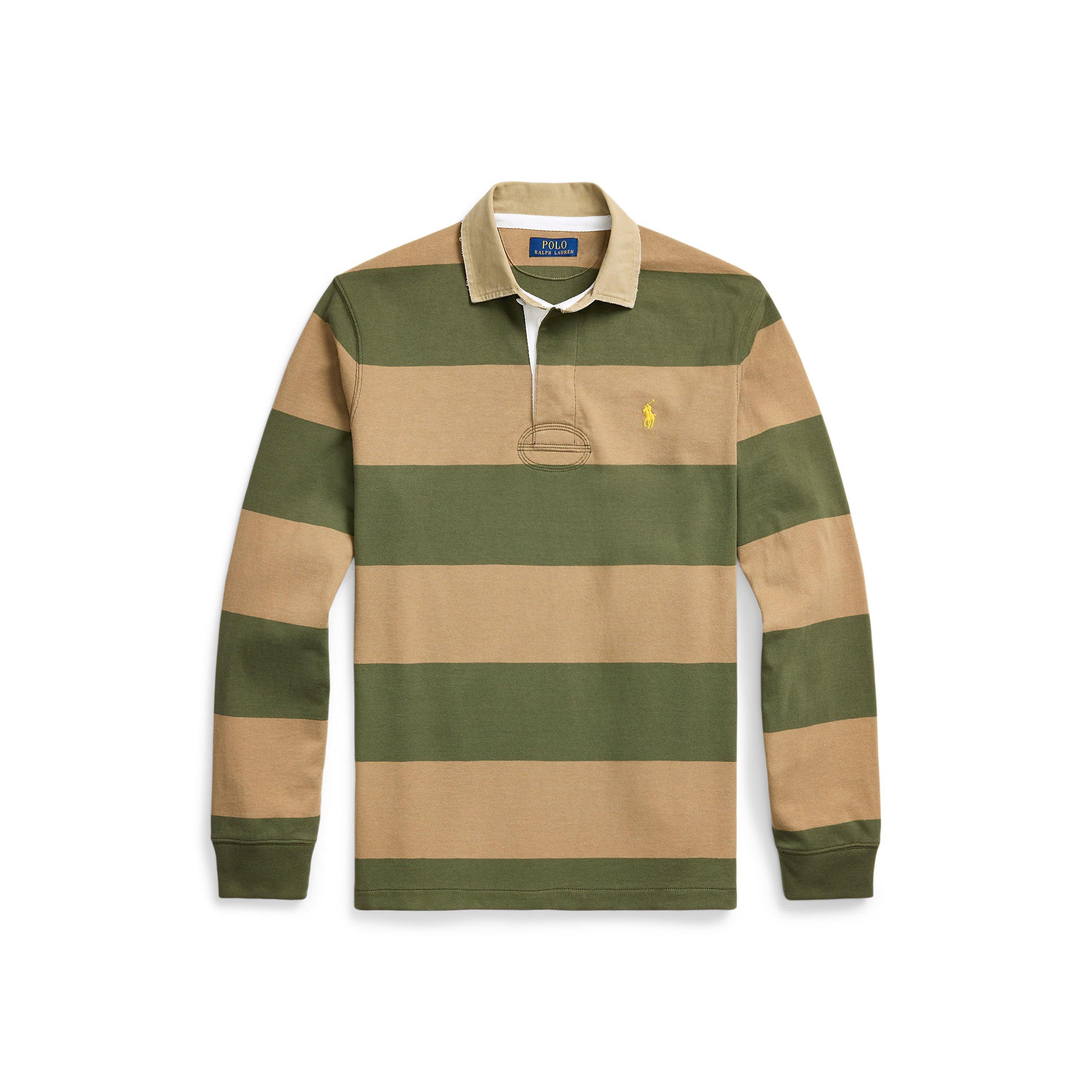 Polo Ralph Lauren Men's Olive/ Khaki Stripe Rugby Shirt - 2XL