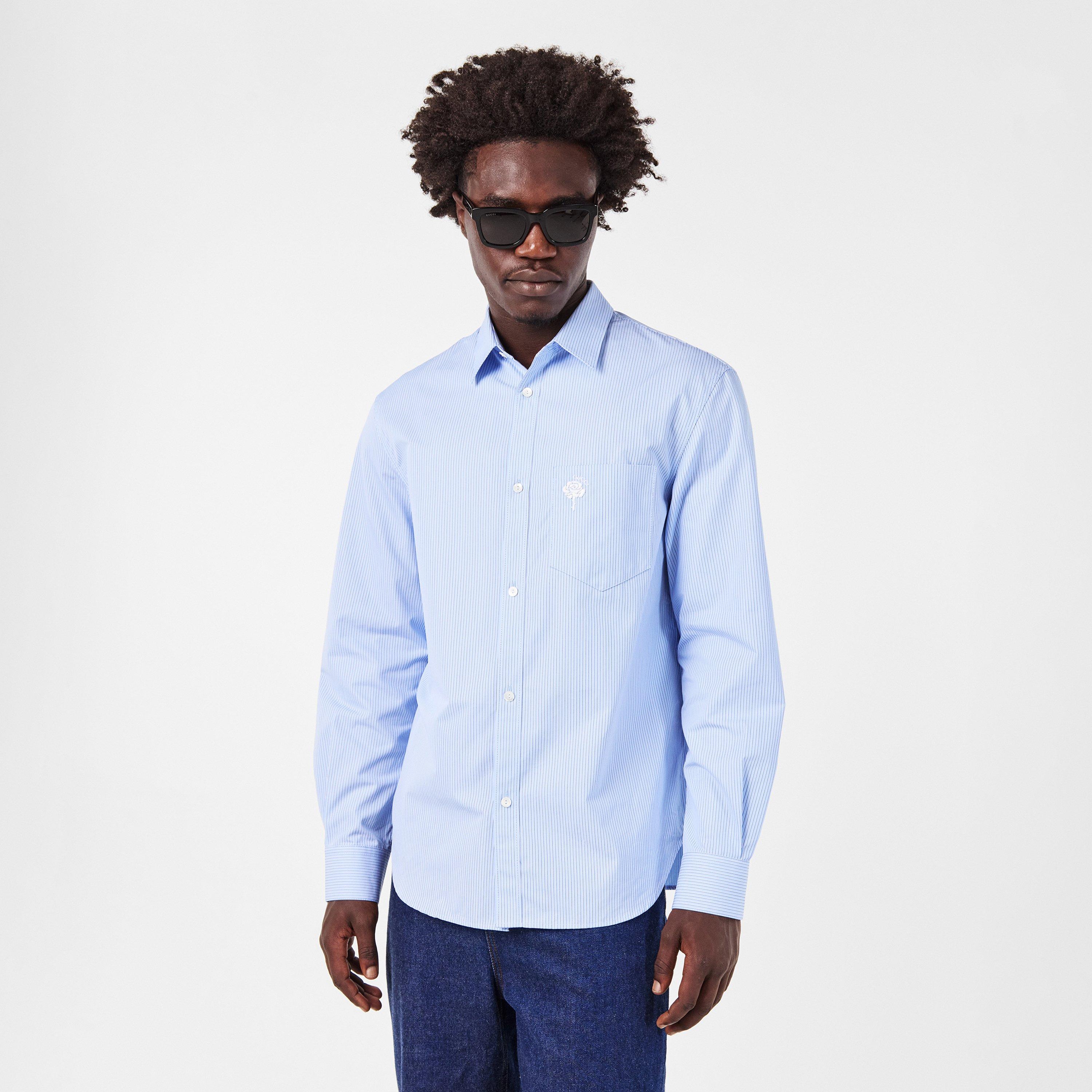 Azure/Blue/Mc - Gucci - Embroidered Poplin Oxford Shirt - 3