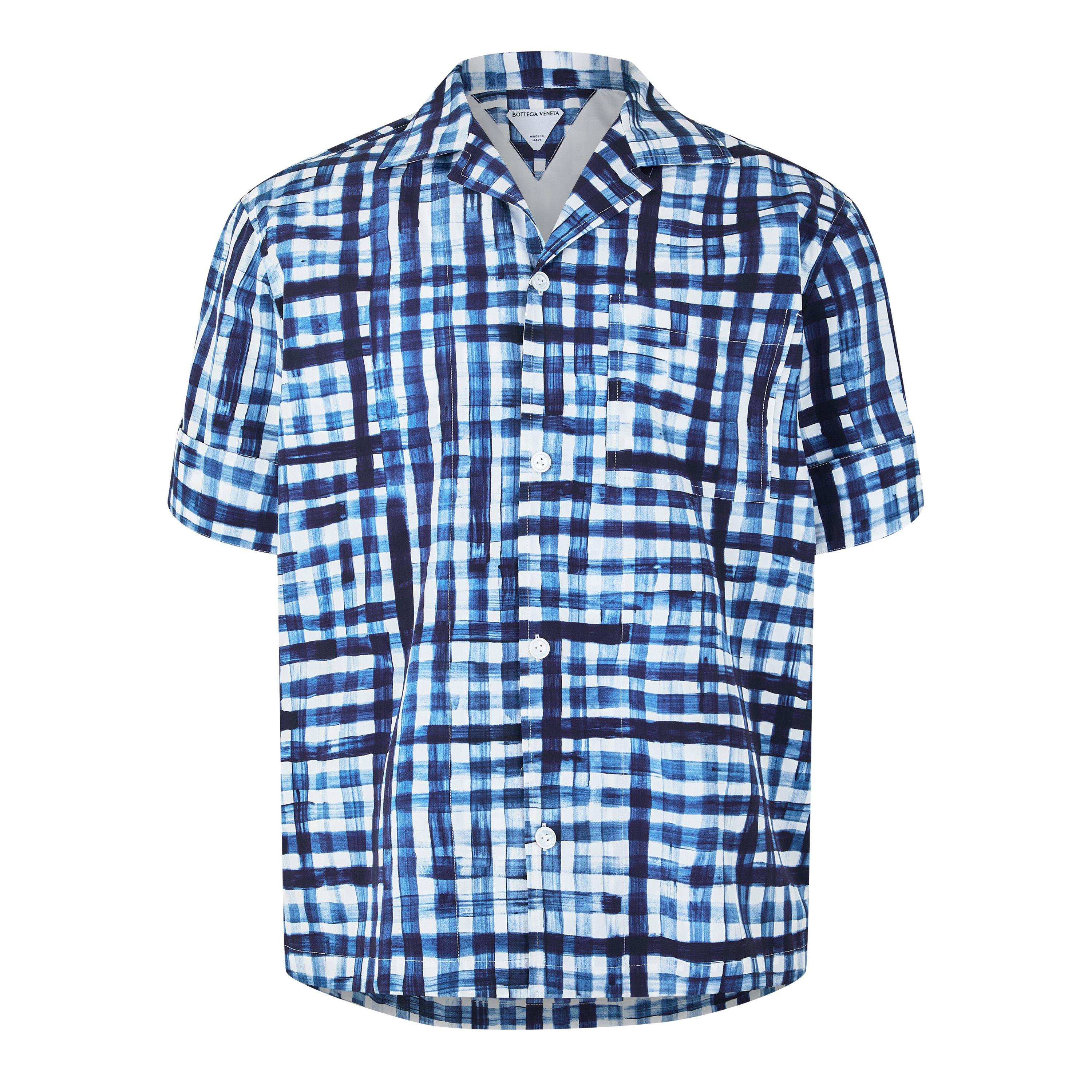 Chalk/Eclipse - Bottega Veneta - Men's Gingham Short Sleeve Shirt - 1