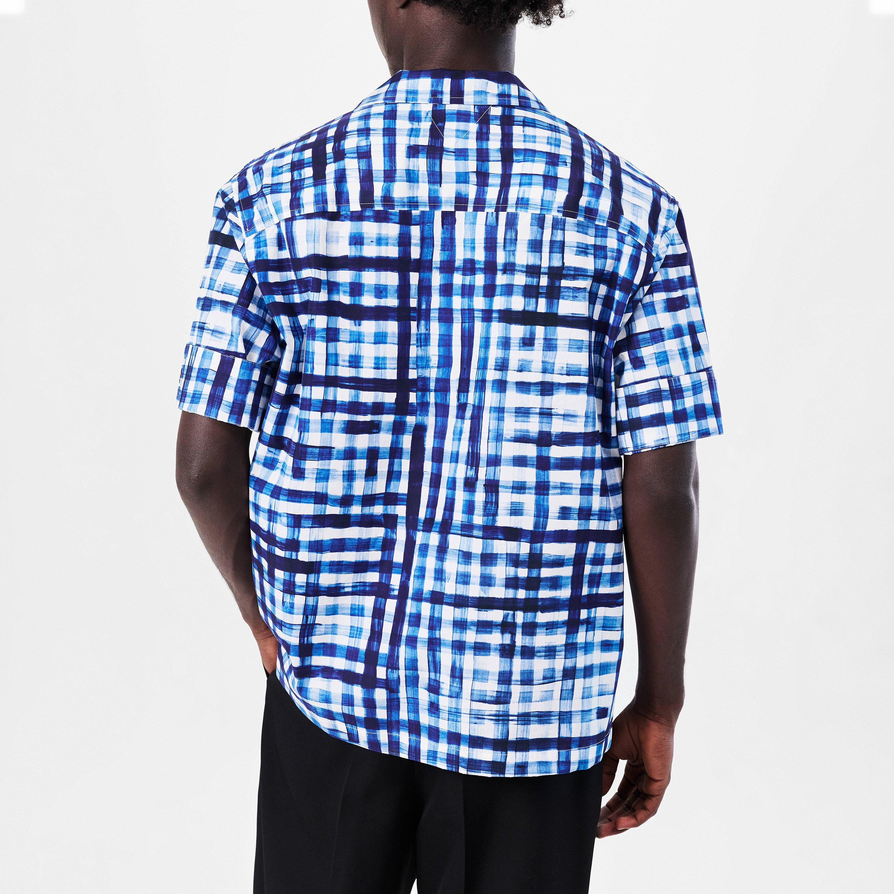 Chalk/Eclipse - Bottega Veneta - Men's Gingham Short Sleeve Shirt - 4