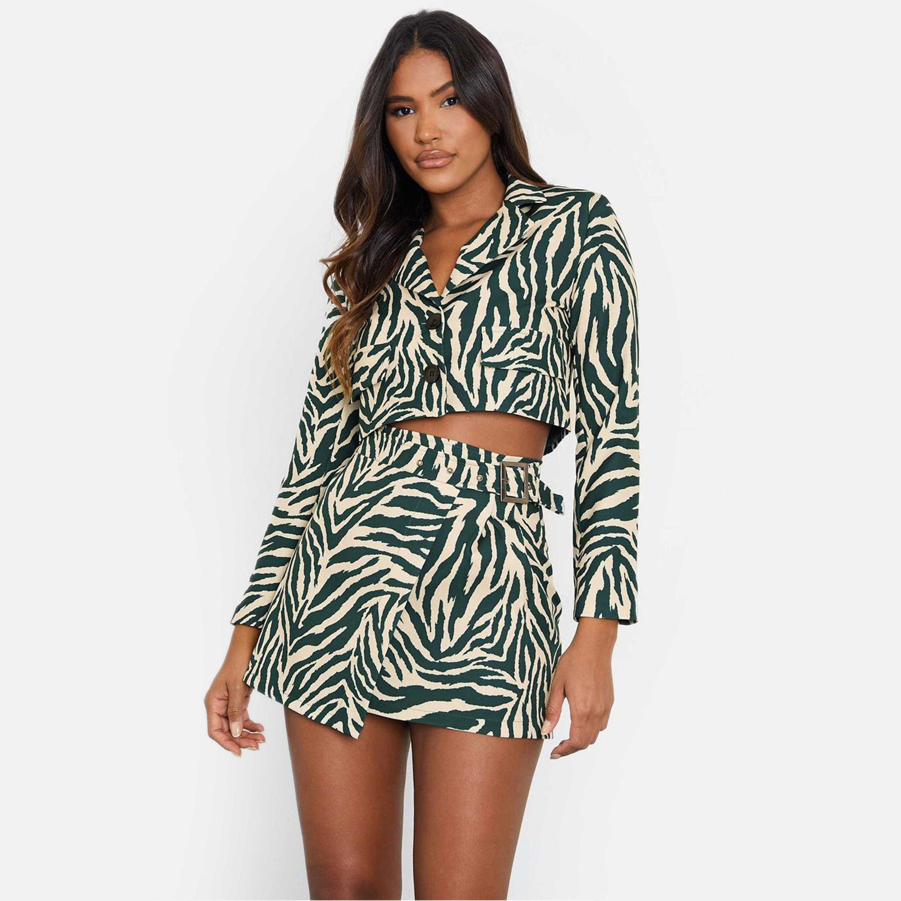 Groen - I Saw It First - ISAWITFIRST Zebra Printed Belted Mini Wrap Skirt - 1