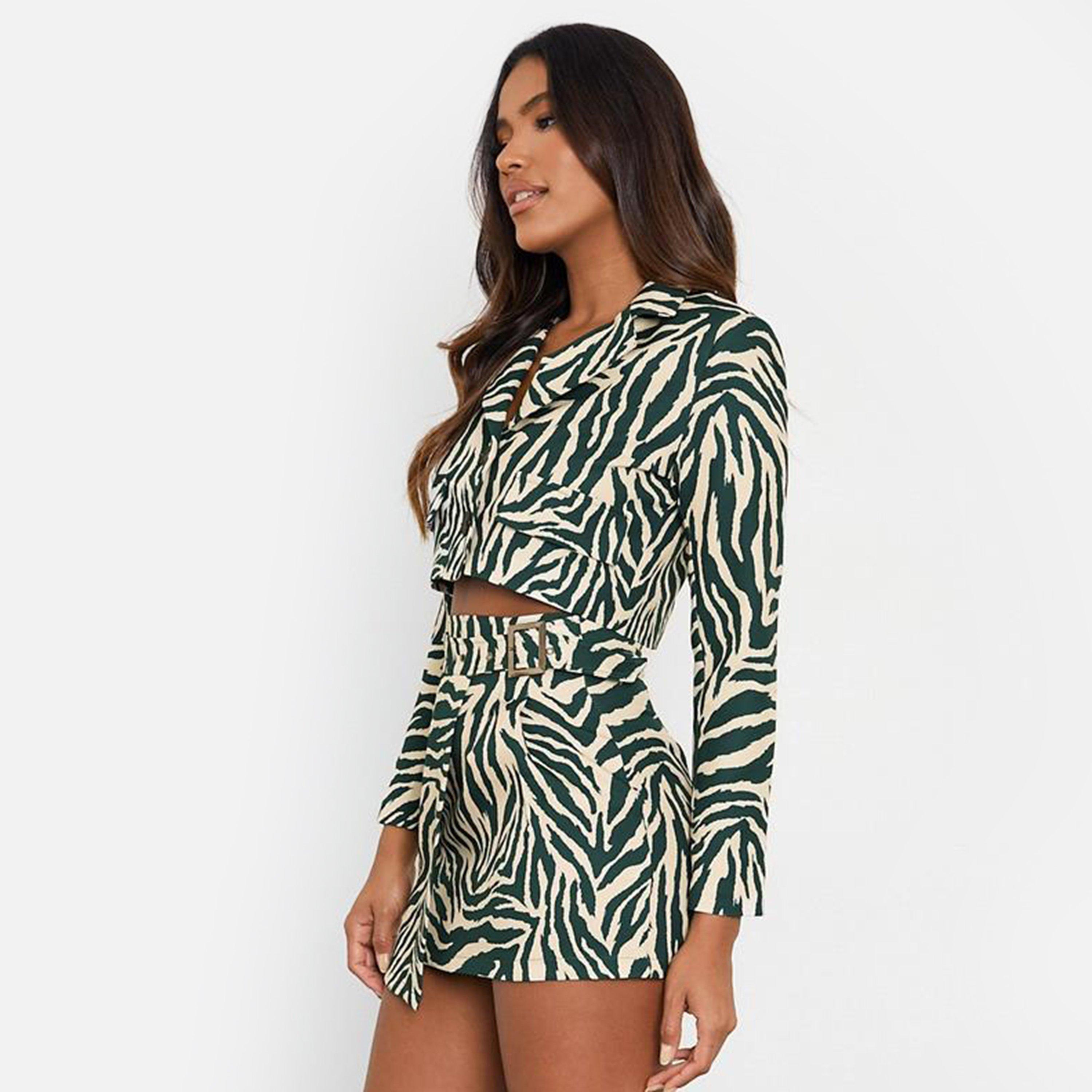 Groen - I Saw It First - ISAWITFIRST Zebra Printed Belted Mini Wrap Skirt - 3