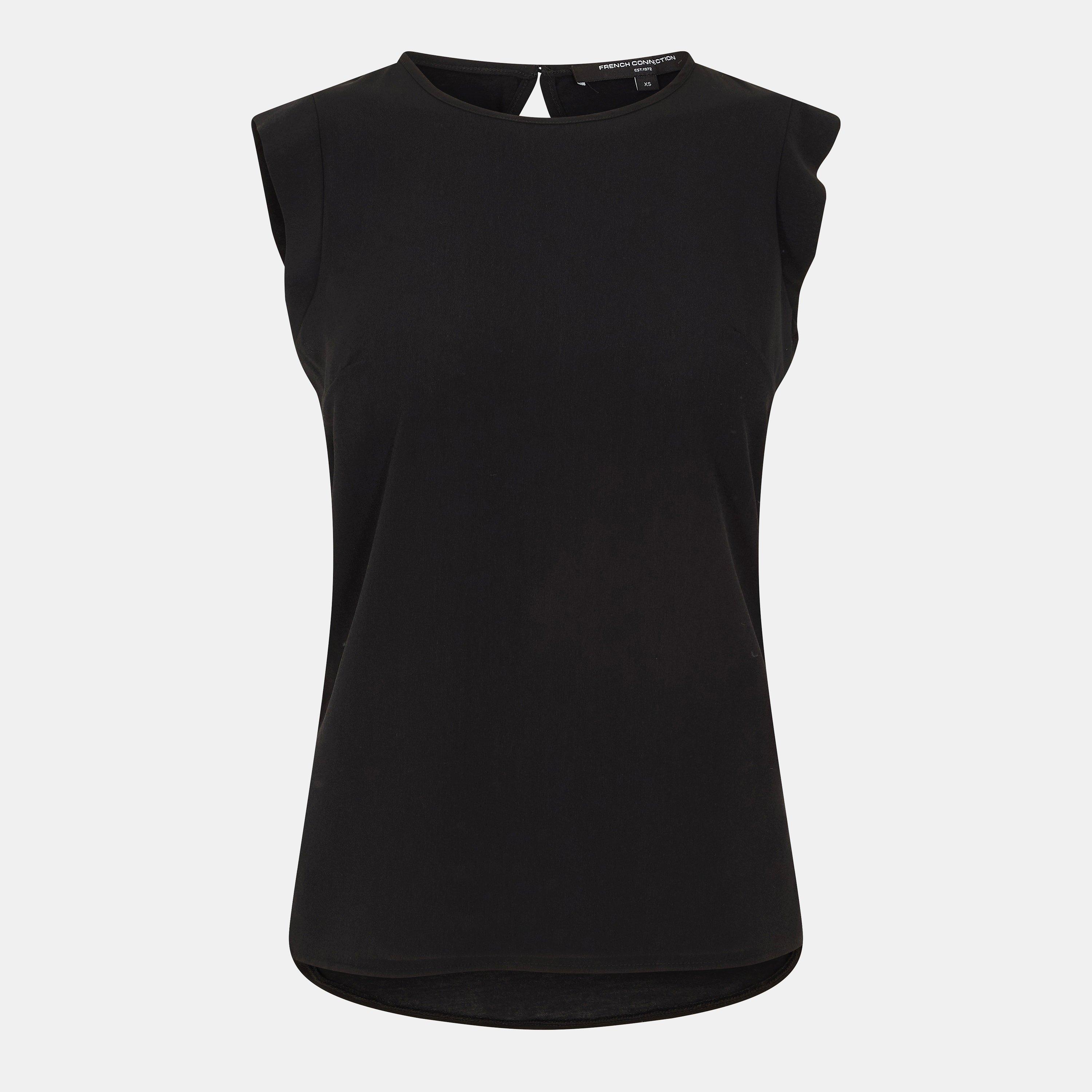 01-Black - French Connection - Polly Plains Capped Sleeve T-Shirt - 1