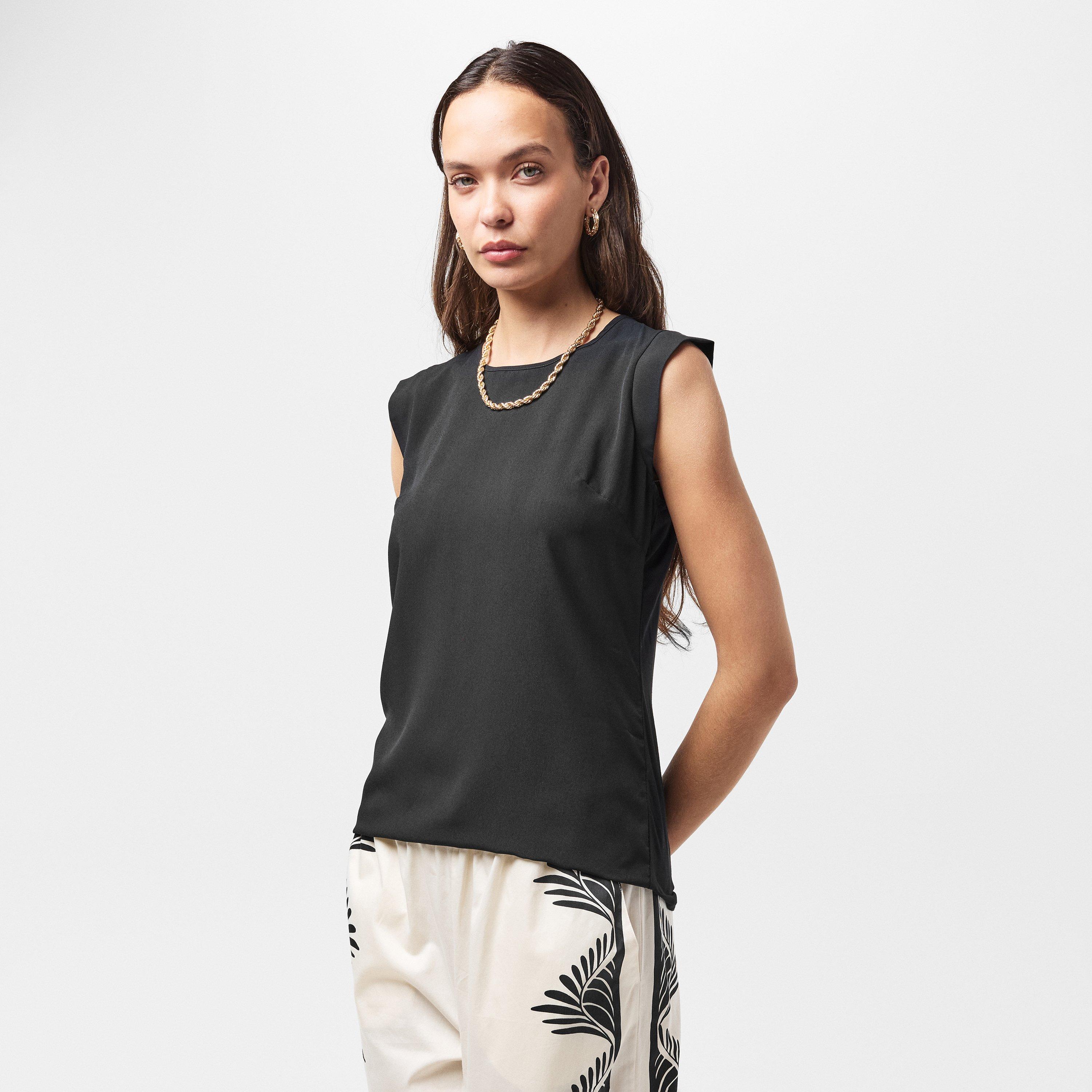 01-Black - French Connection - Polly Plains Capped Sleeve T-Shirt - 3