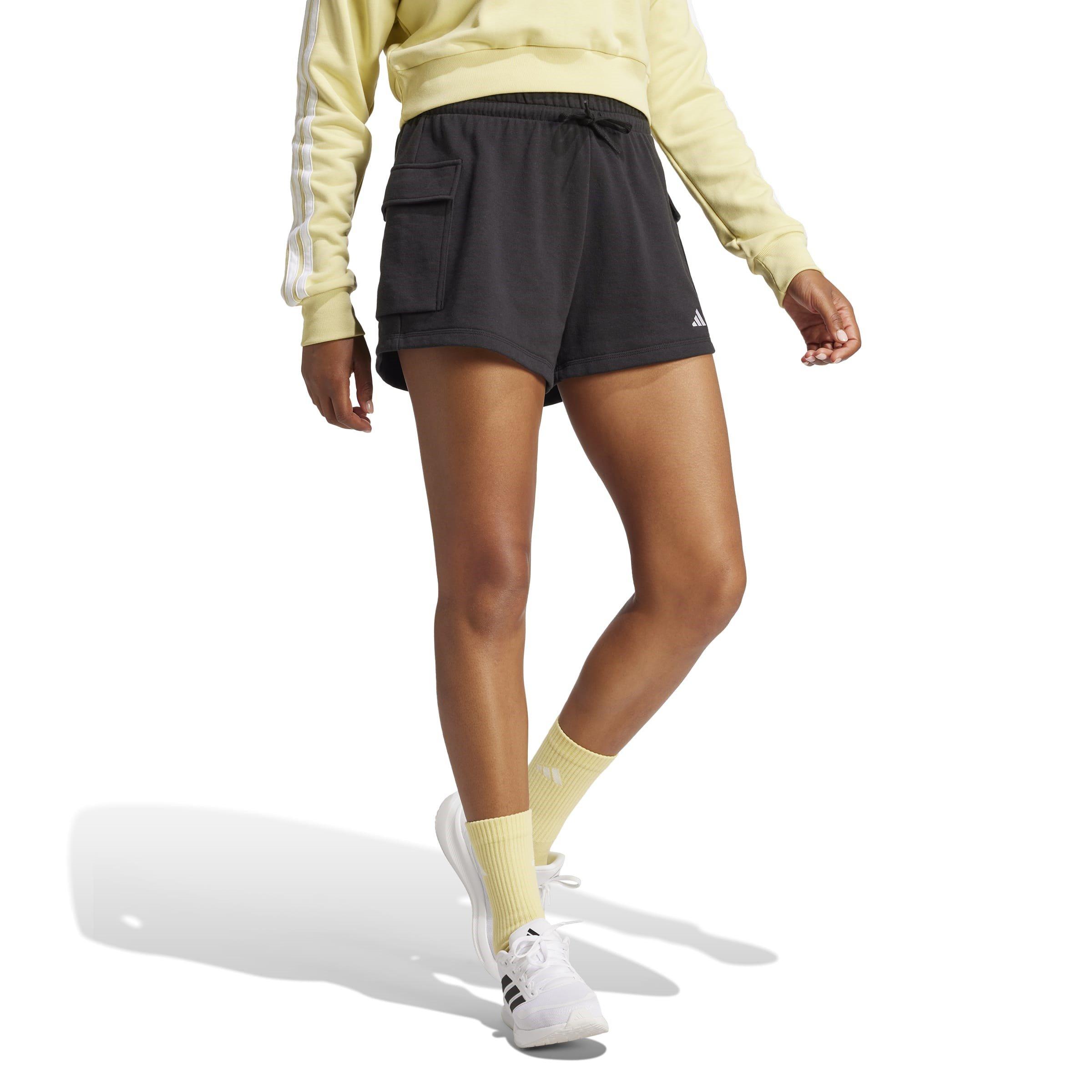 Schwarz/Weiß - adidas - Essentials Small Logo French Terry Cargo Shorts Womens - 4