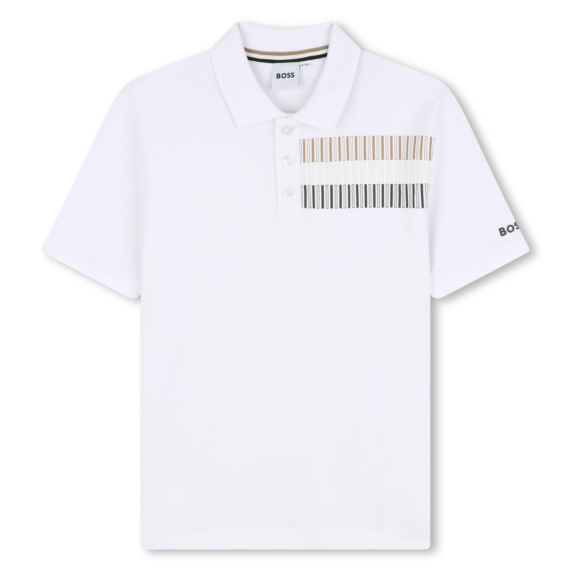 Boss Boys Kids' Striped Lightweight Short Sleeve Polo Shirt - White 10P - 6 Yrs