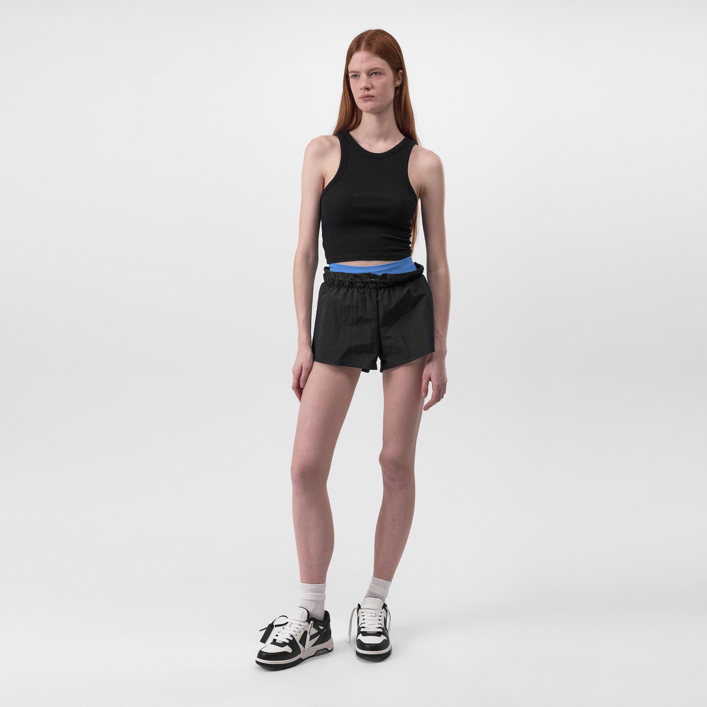 Black - Off White - Women's Lightweight Woven Tracksuit Shorts - 5