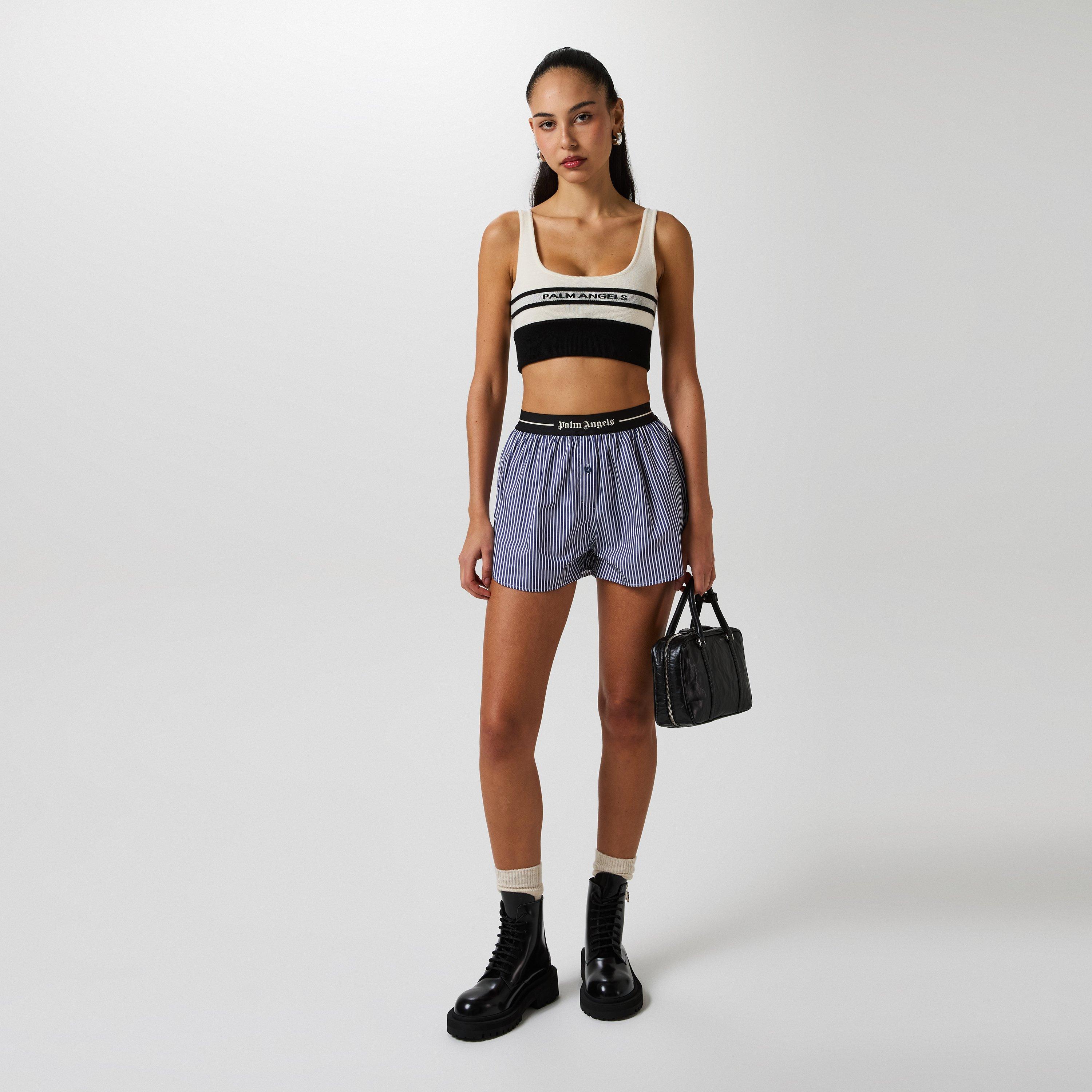 Blue - Palm Angels - Logo Band Striped Shorts - 4