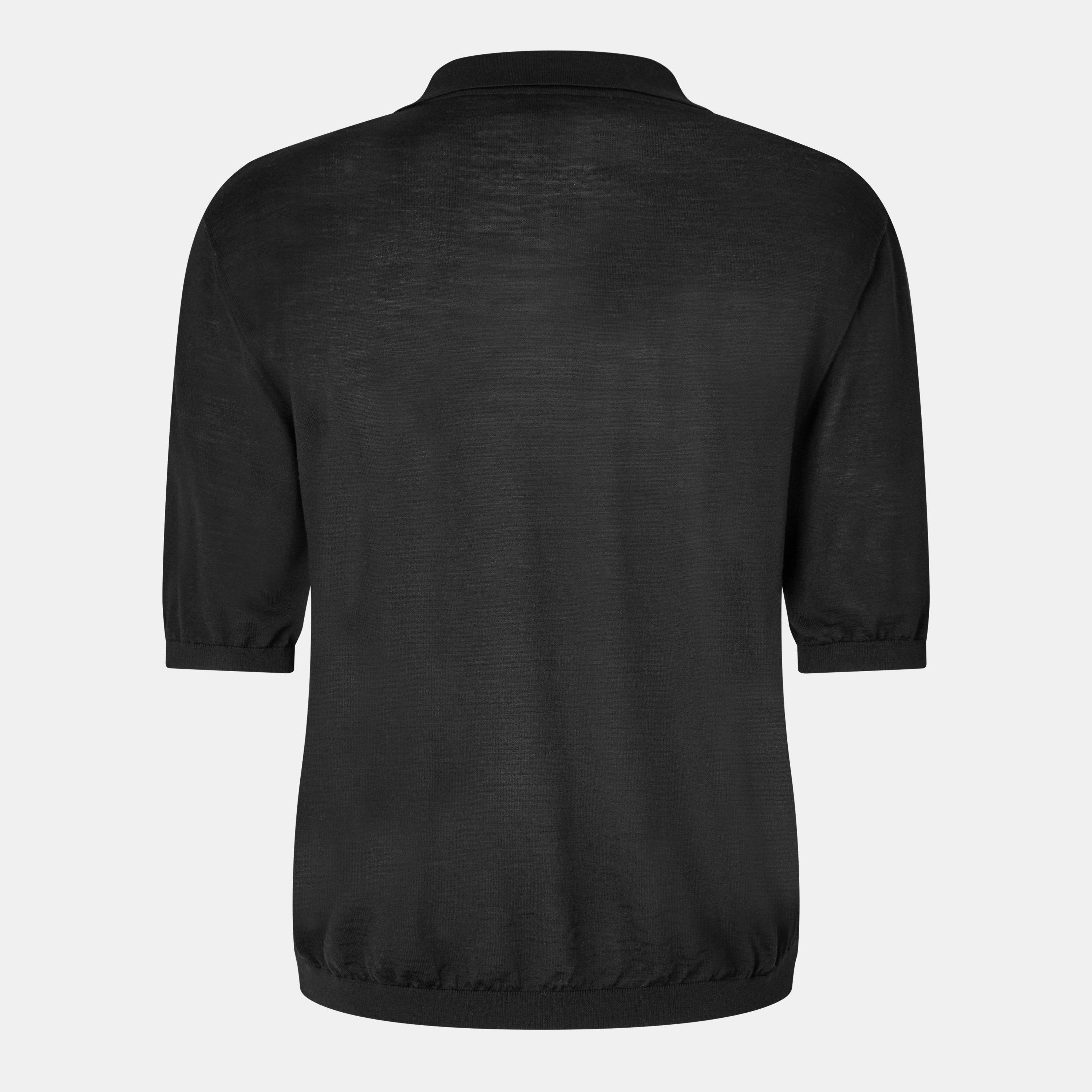 Black - Saint Laurent - Men's Open Knit Short-Sleeve Polo Shirt - 2
