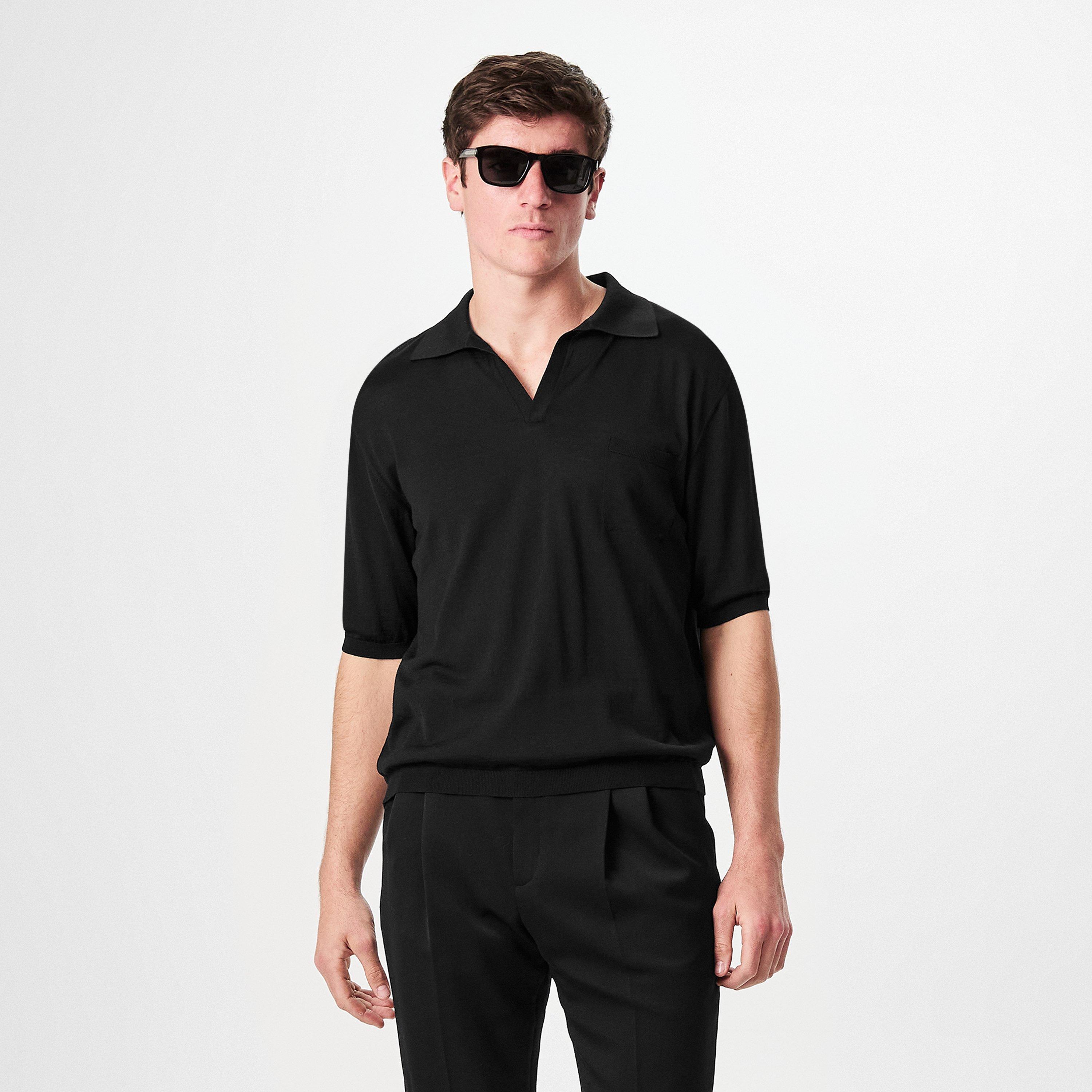 Black - Saint Laurent - Men's Open Knit Short-Sleeve Polo Shirt - 3