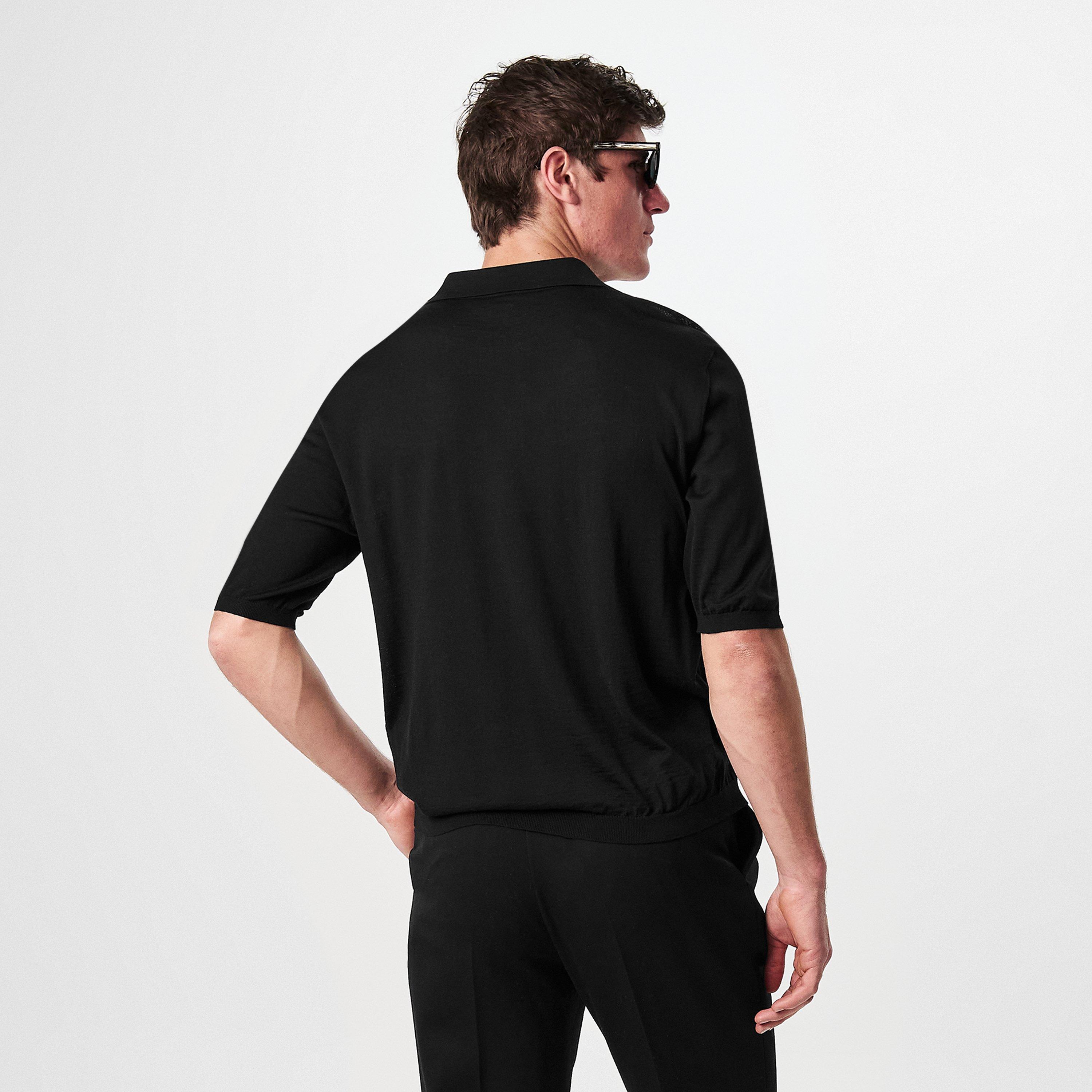 Black - Saint Laurent - Men's Open Knit Short-Sleeve Polo Shirt - 4
