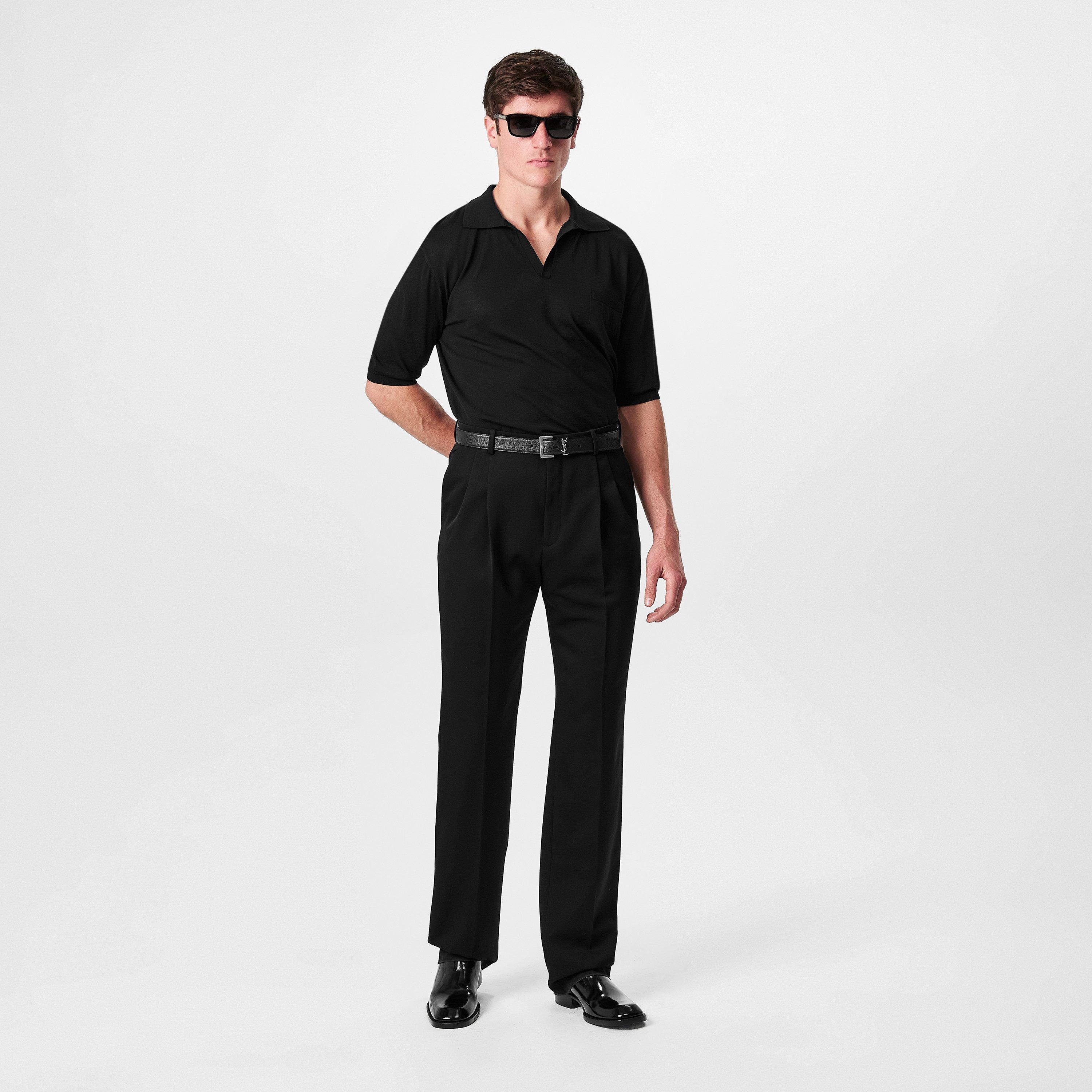 Black - Saint Laurent - Men's Open Knit Short-Sleeve Polo Shirt - 6