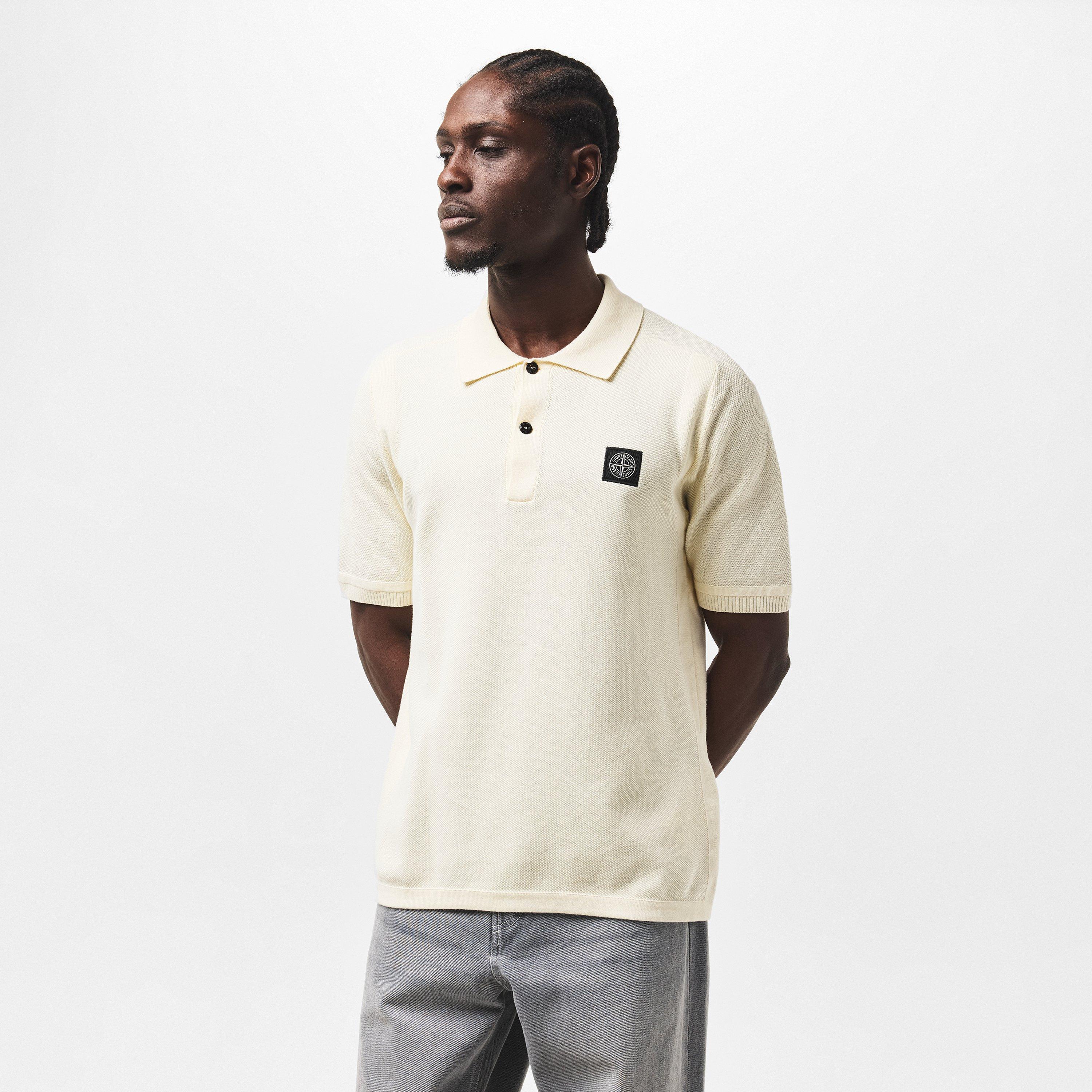 Avorio V0093 - Stone Island - Compass Patch Knit Polo Shirt - 3