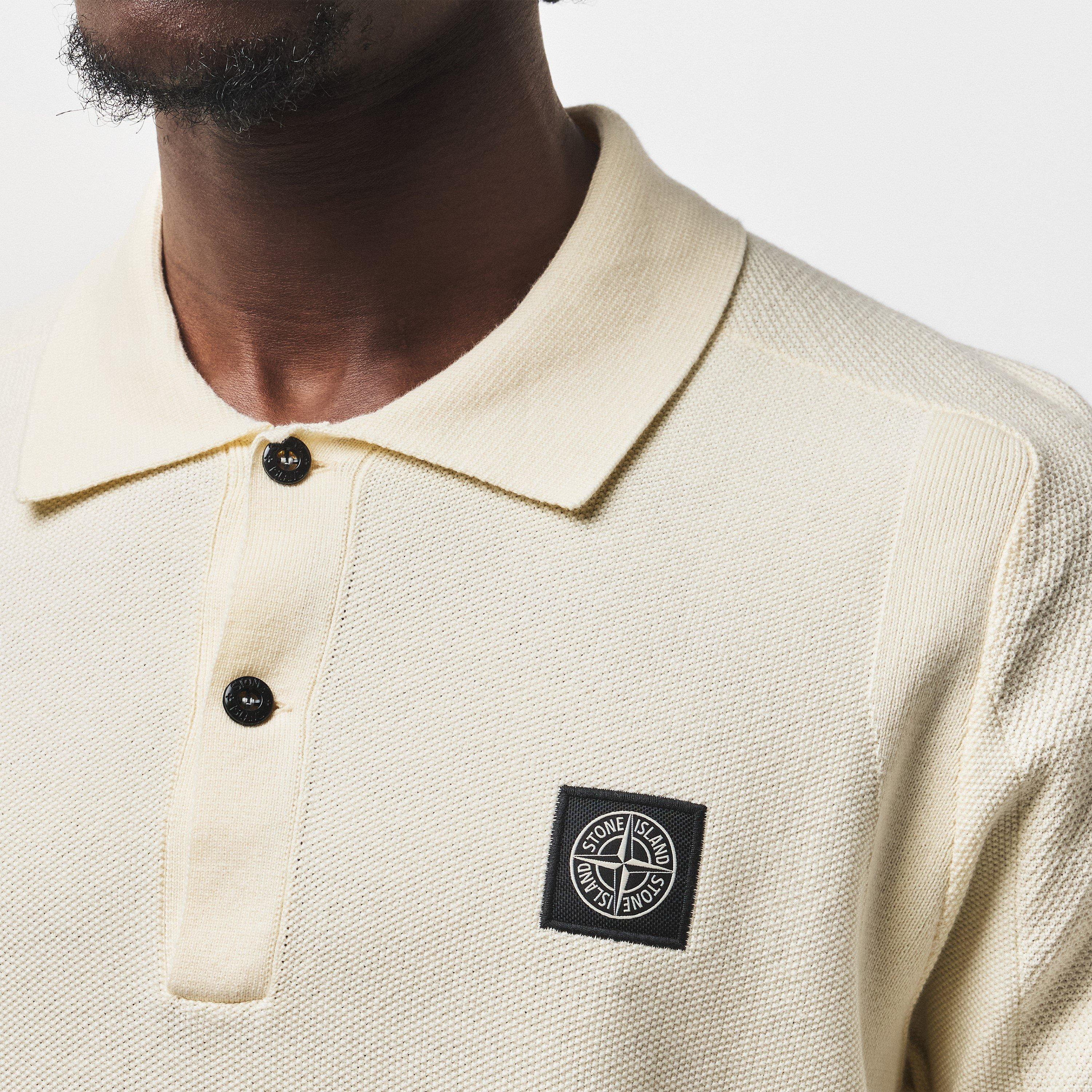 Avorio V0093 - Stone Island - Compass Patch Knit Polo Shirt - 5