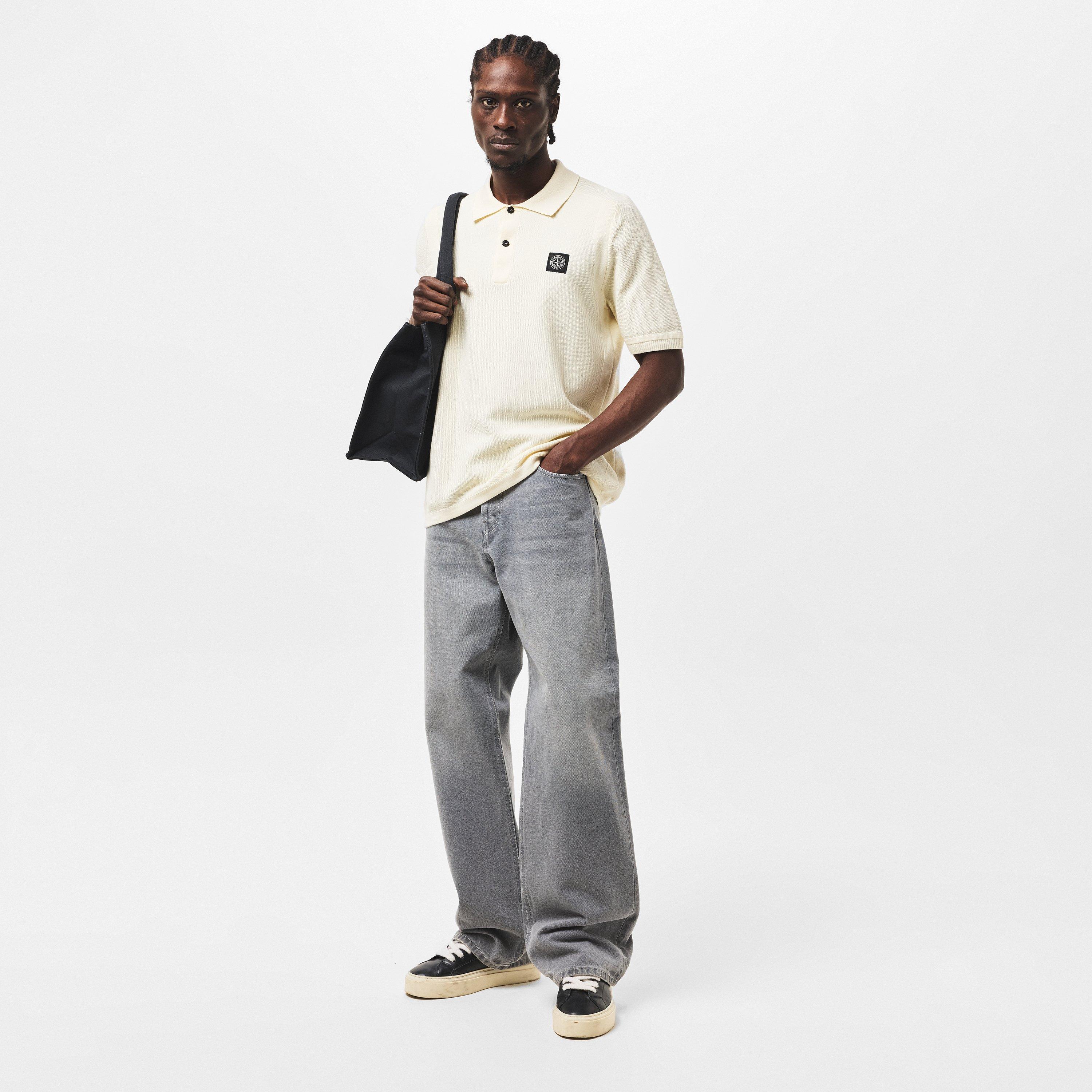 Avorio V0093 - Stone Island - Compass Patch Knit Polo Shirt - 6