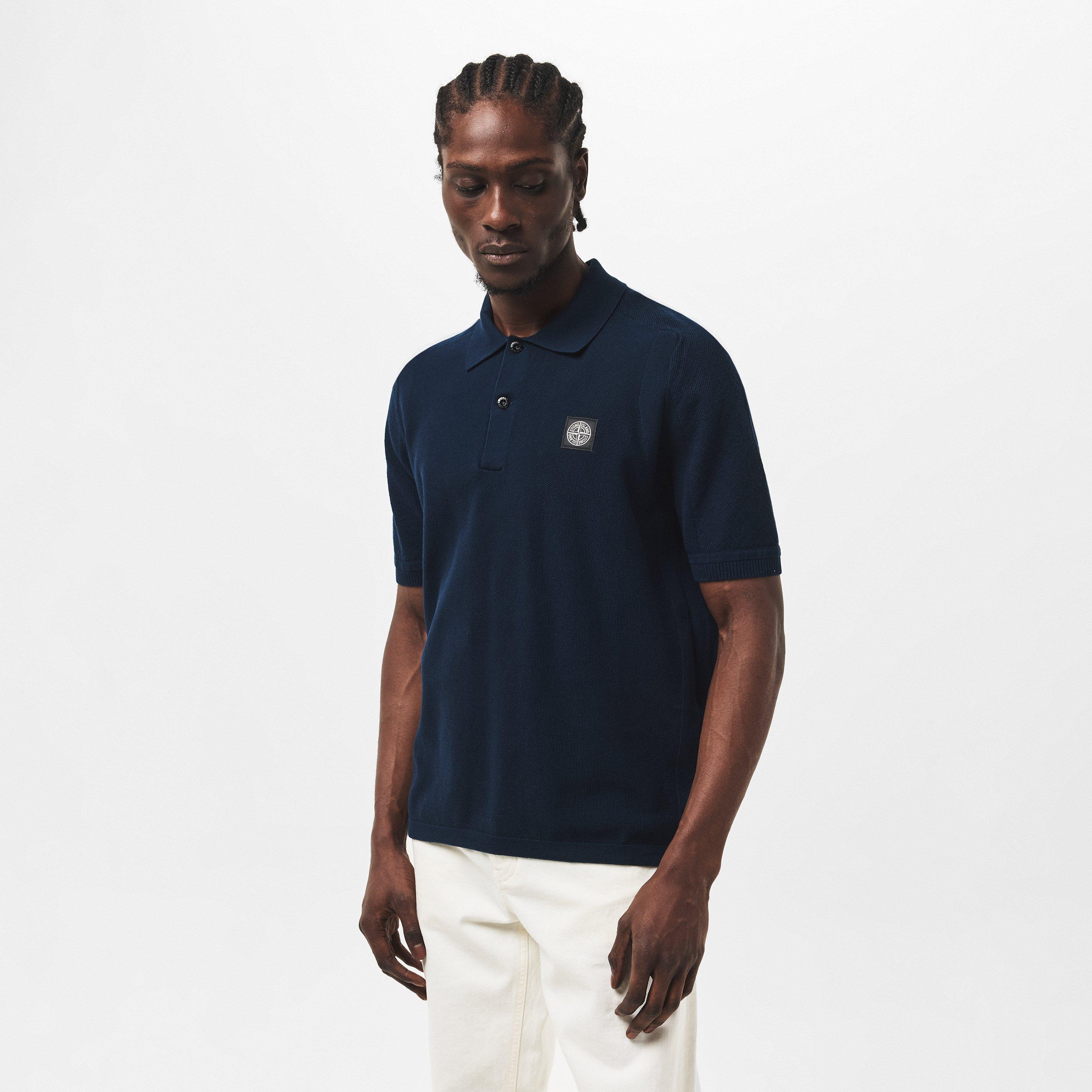 Blue V0020 - Stone Island - Compass Patch Knit Polo Shirt - 3