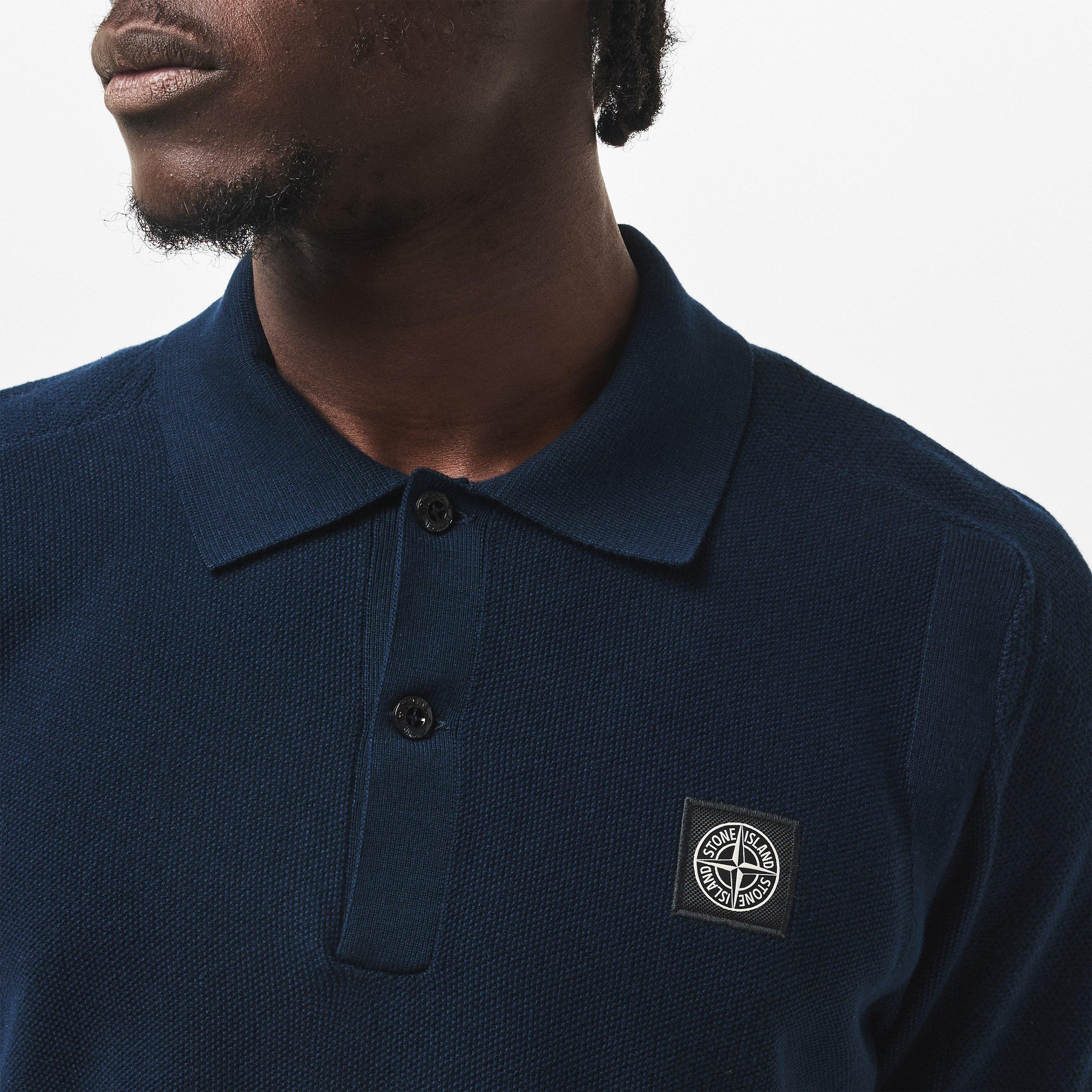 Blue V0020 - Stone Island - Compass Patch Knit Polo Shirt - 5