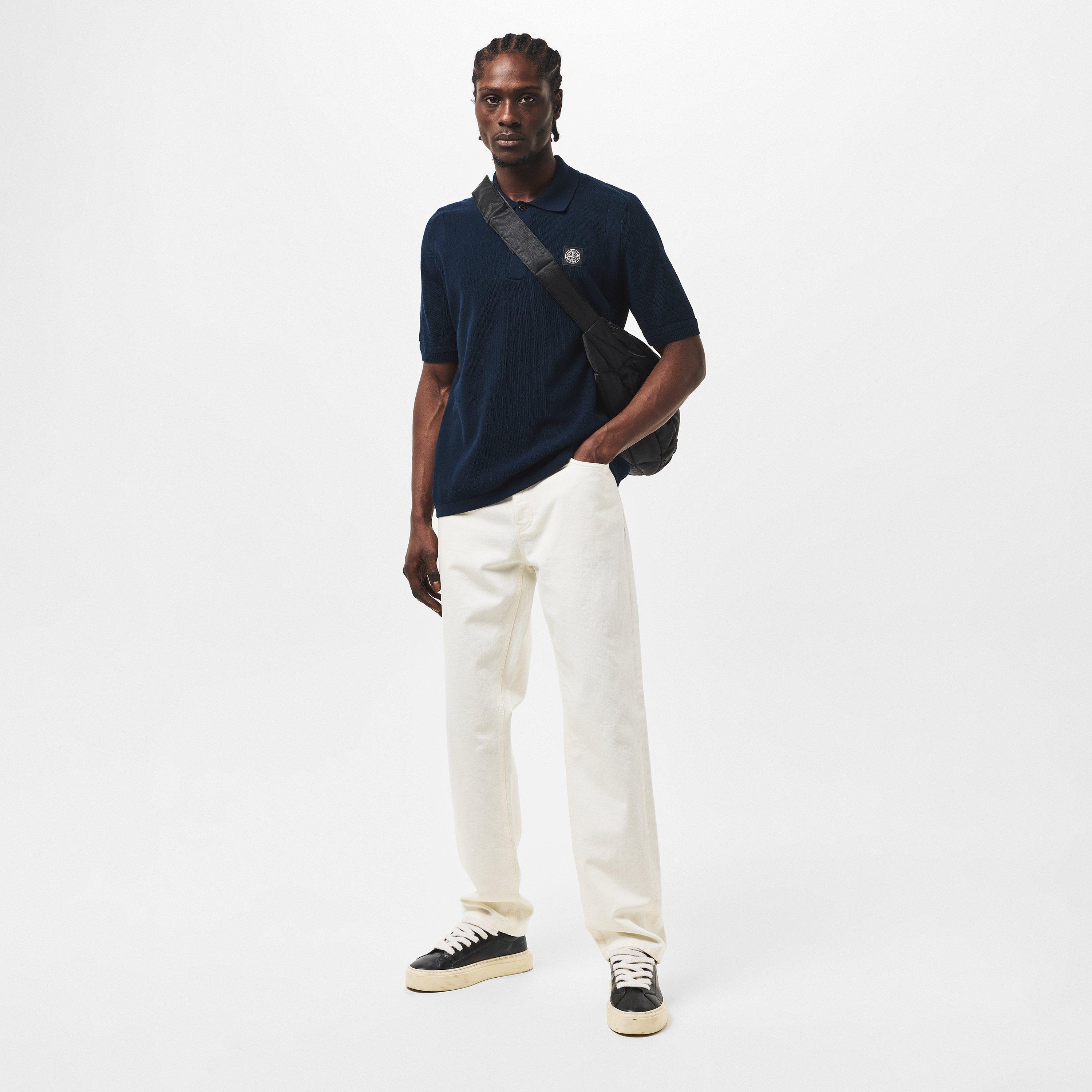 Blue V0020 - Stone Island - Compass Patch Knit Polo Shirt - 6