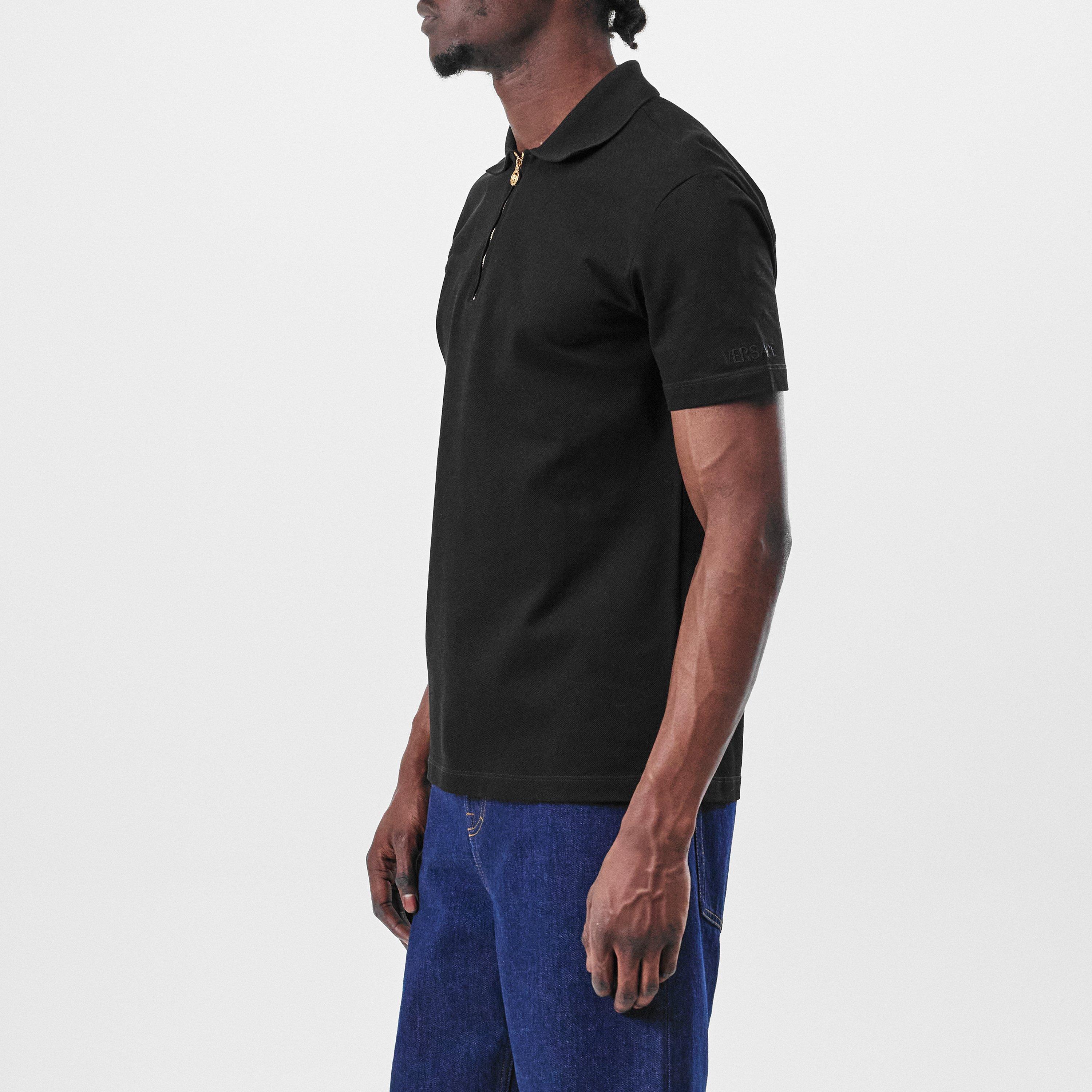 Black - Versace - Men's Zipped Short-Sleeve Polo Shirt - 2