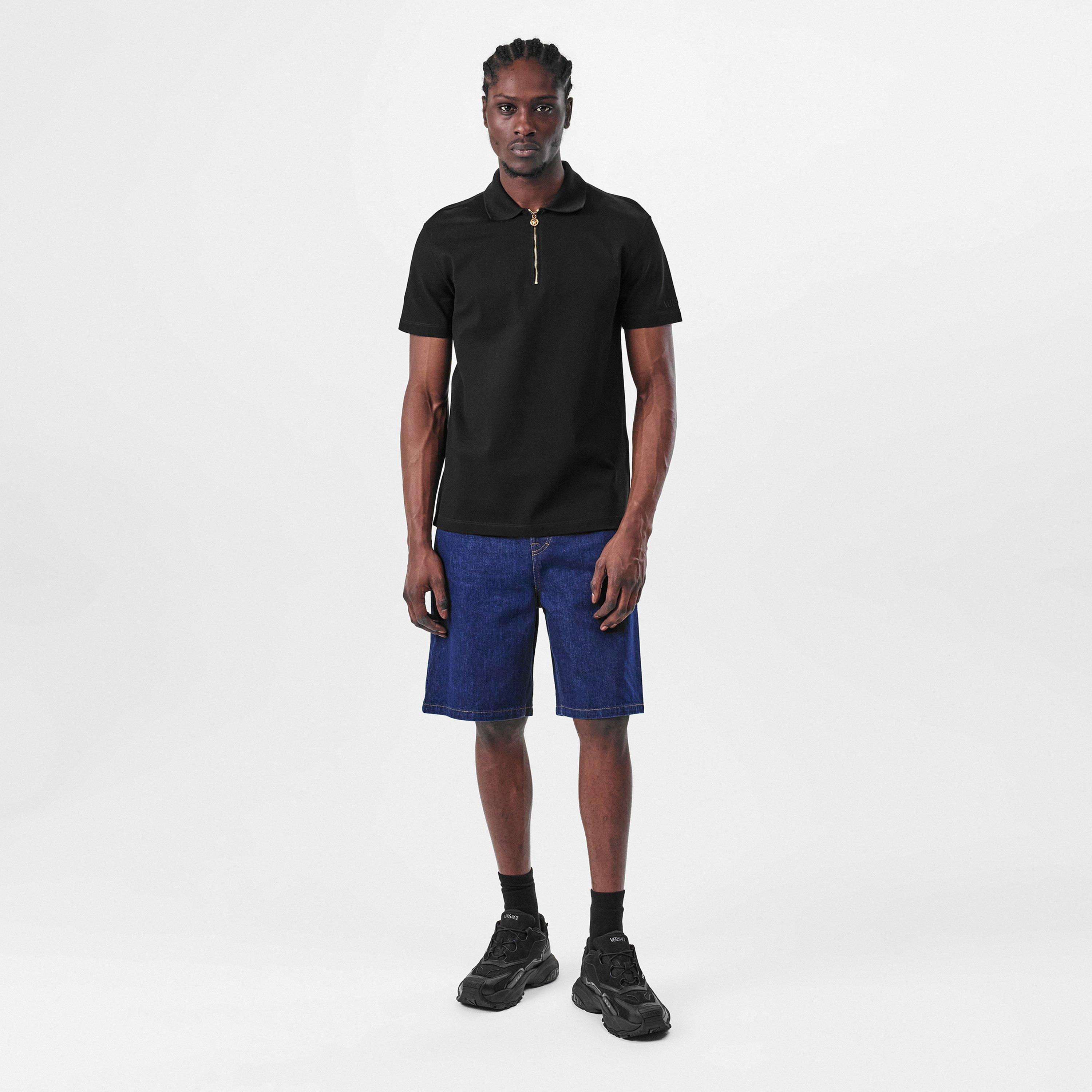 Black - Versace - Men's Zipped Short-Sleeve Polo Shirt - 4